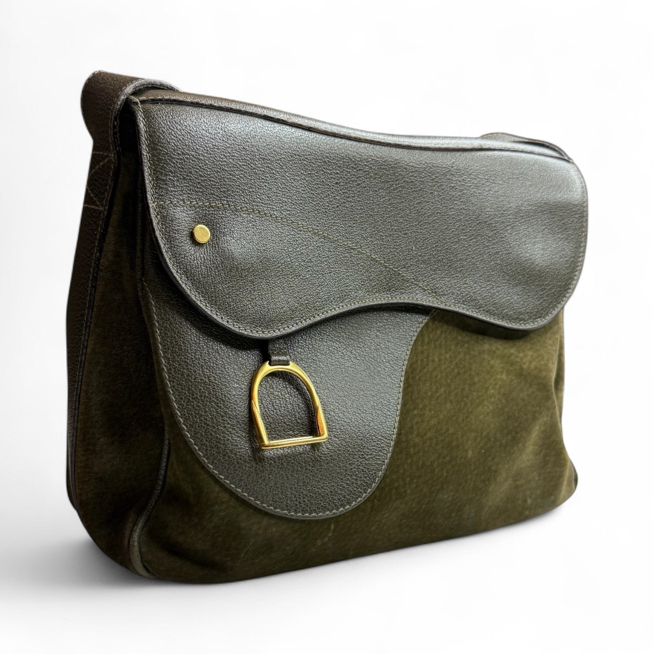 Vintage Gucci Green Suede & Leather Shoulder Bag