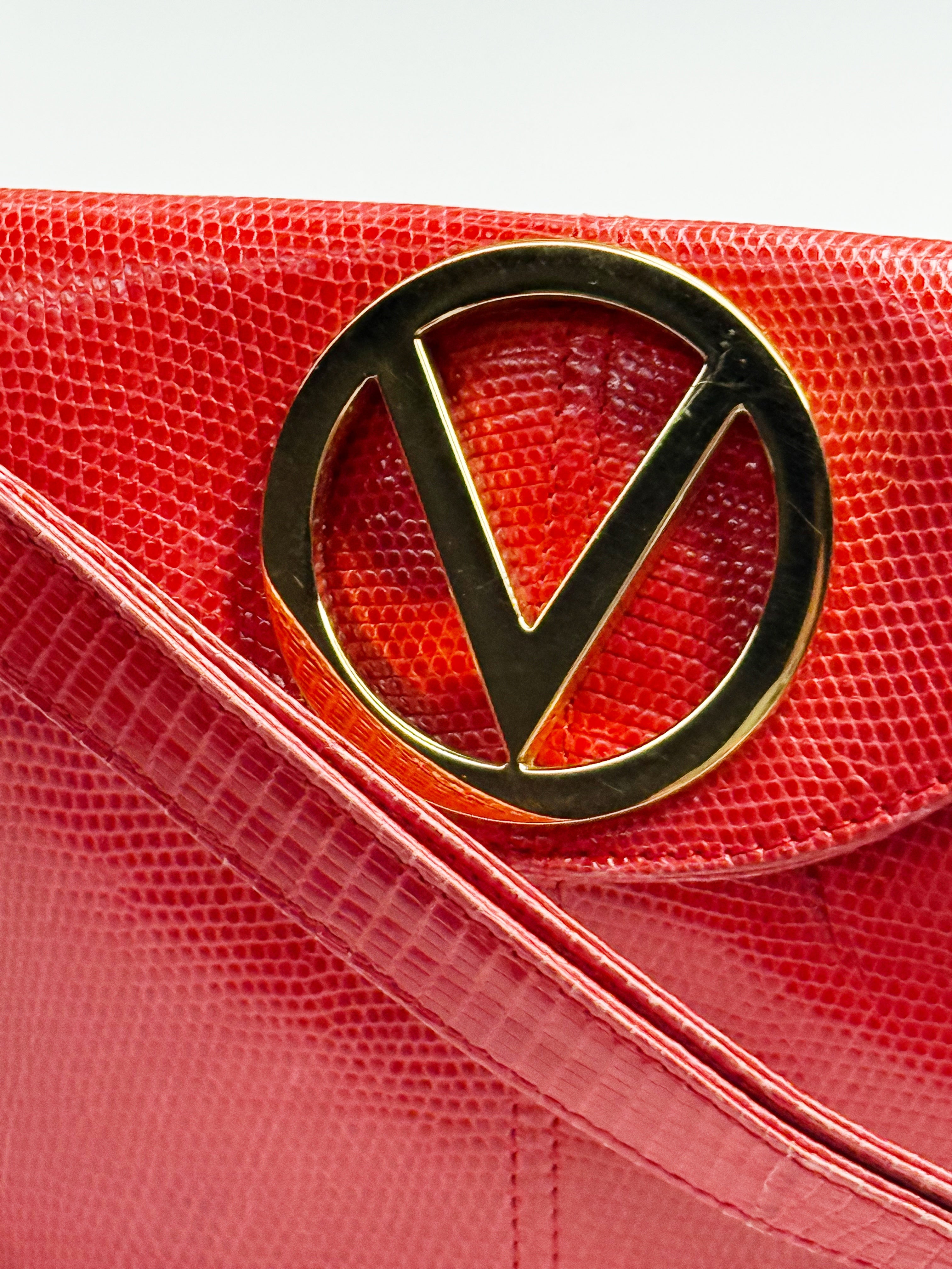 Valentino Garavani Red Lizard-Effect Leather Shoulder Bag