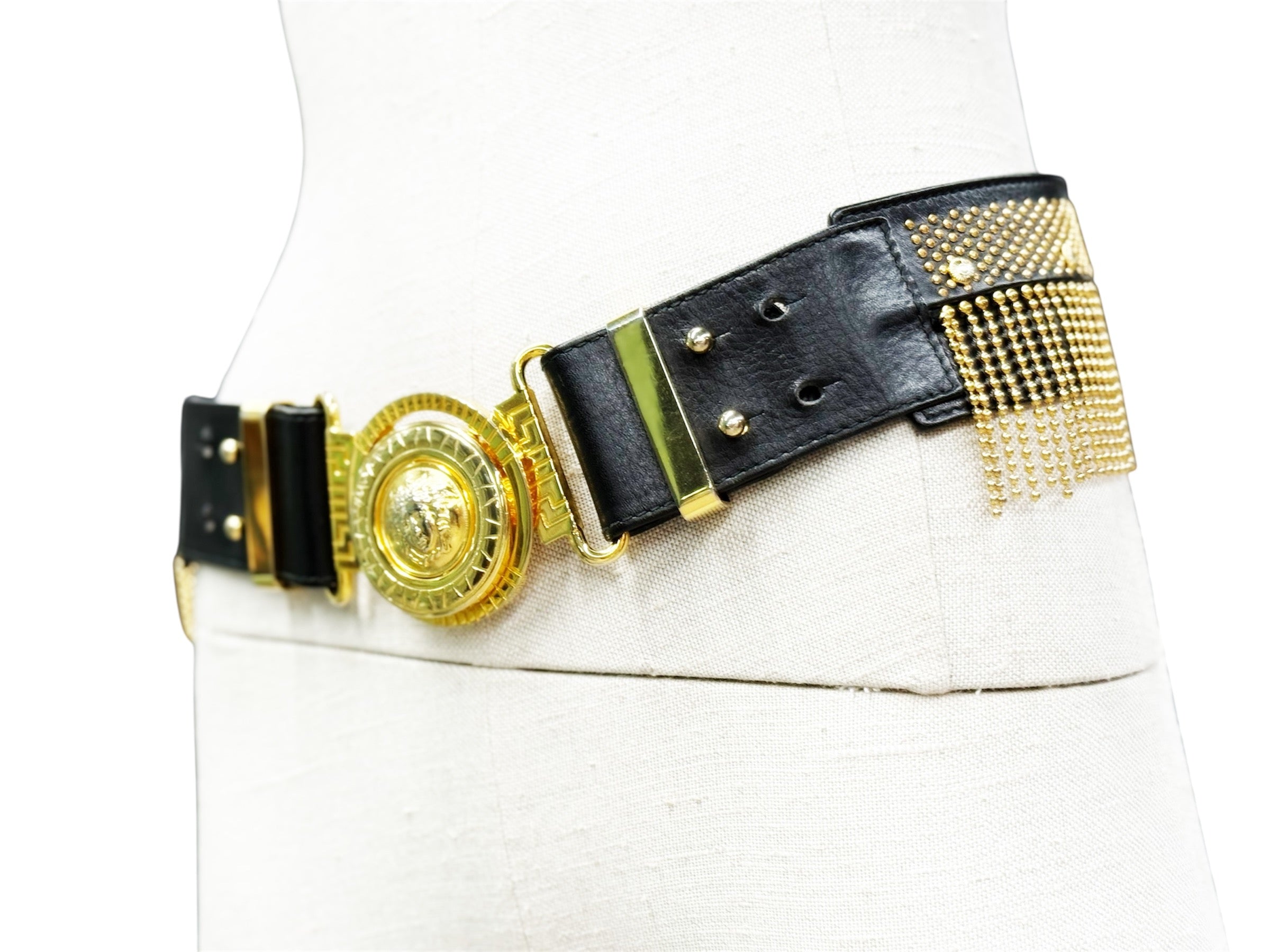 GIANNI VERSACE Black Leather Medusa Chain Belt