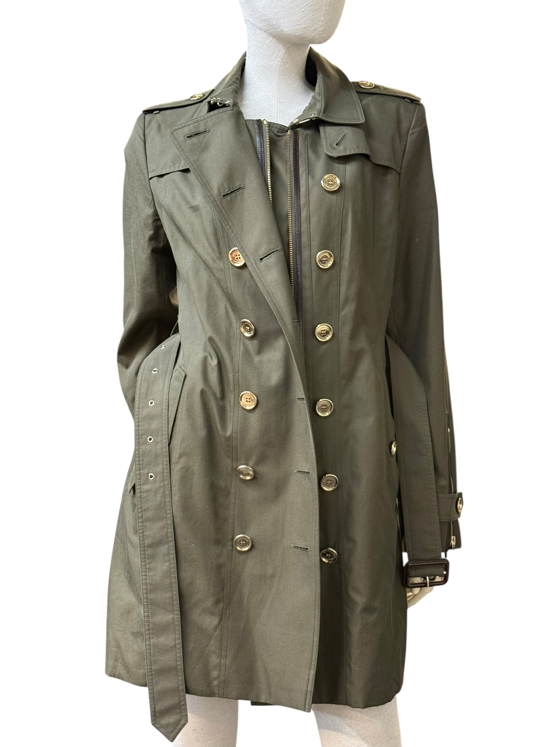 BURBERRY PRORSUM Olive Green Double-Breasted Trench Coat - EU 42
