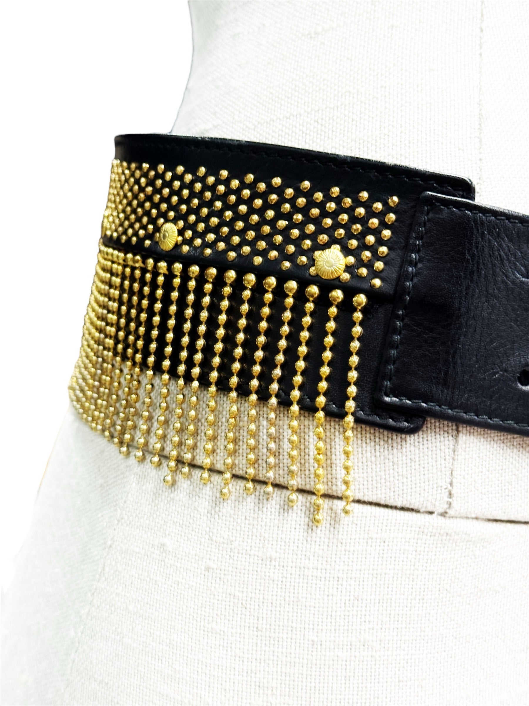 GIANNI VERSACE Black Leather Medusa Chain Belt