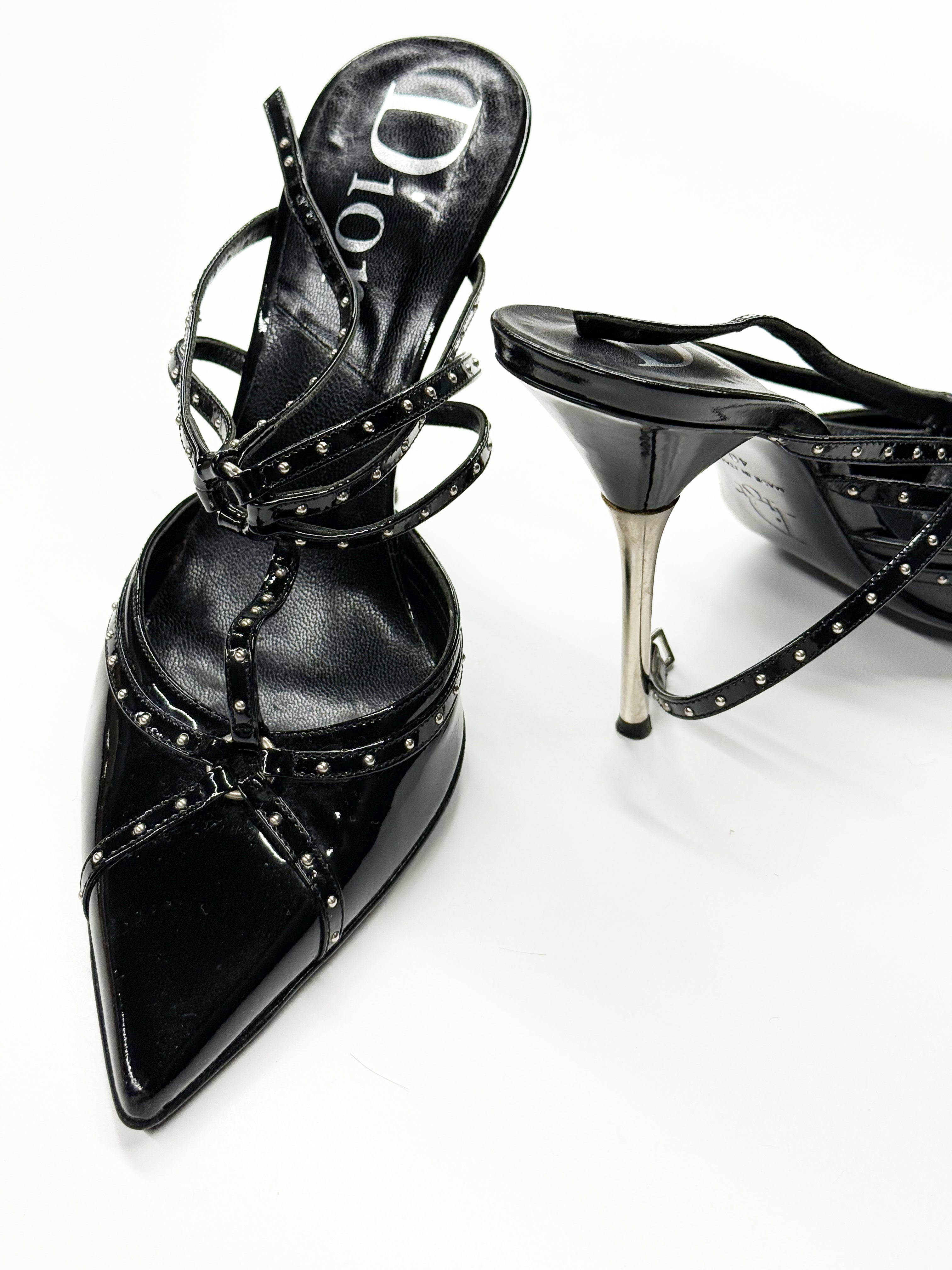 Dior Black Patent Leather Strappy Heels