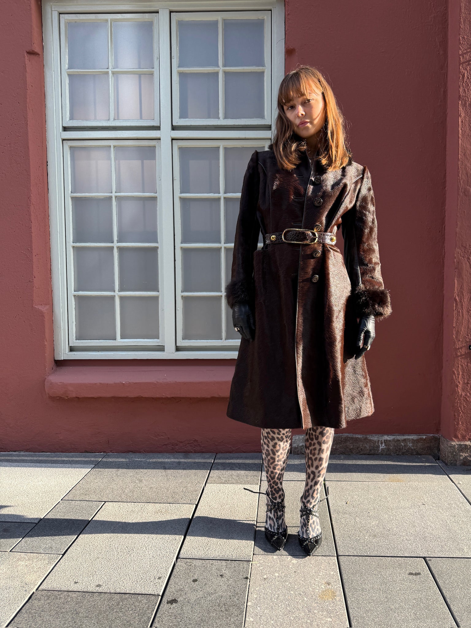 Vintage Brown Fur-Trimmed Leather Coat