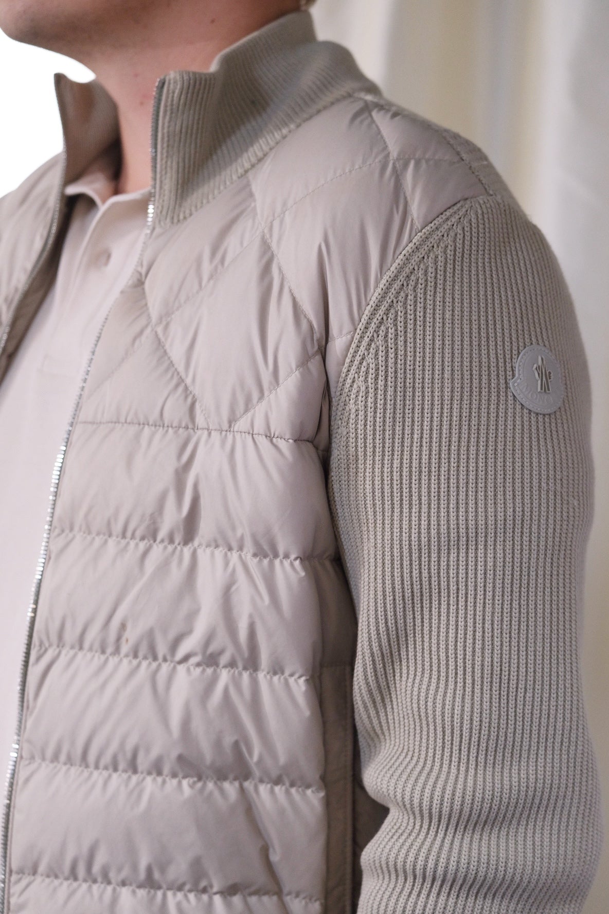 MONCLER Beige Down-Knit Hybrid Jacket - L