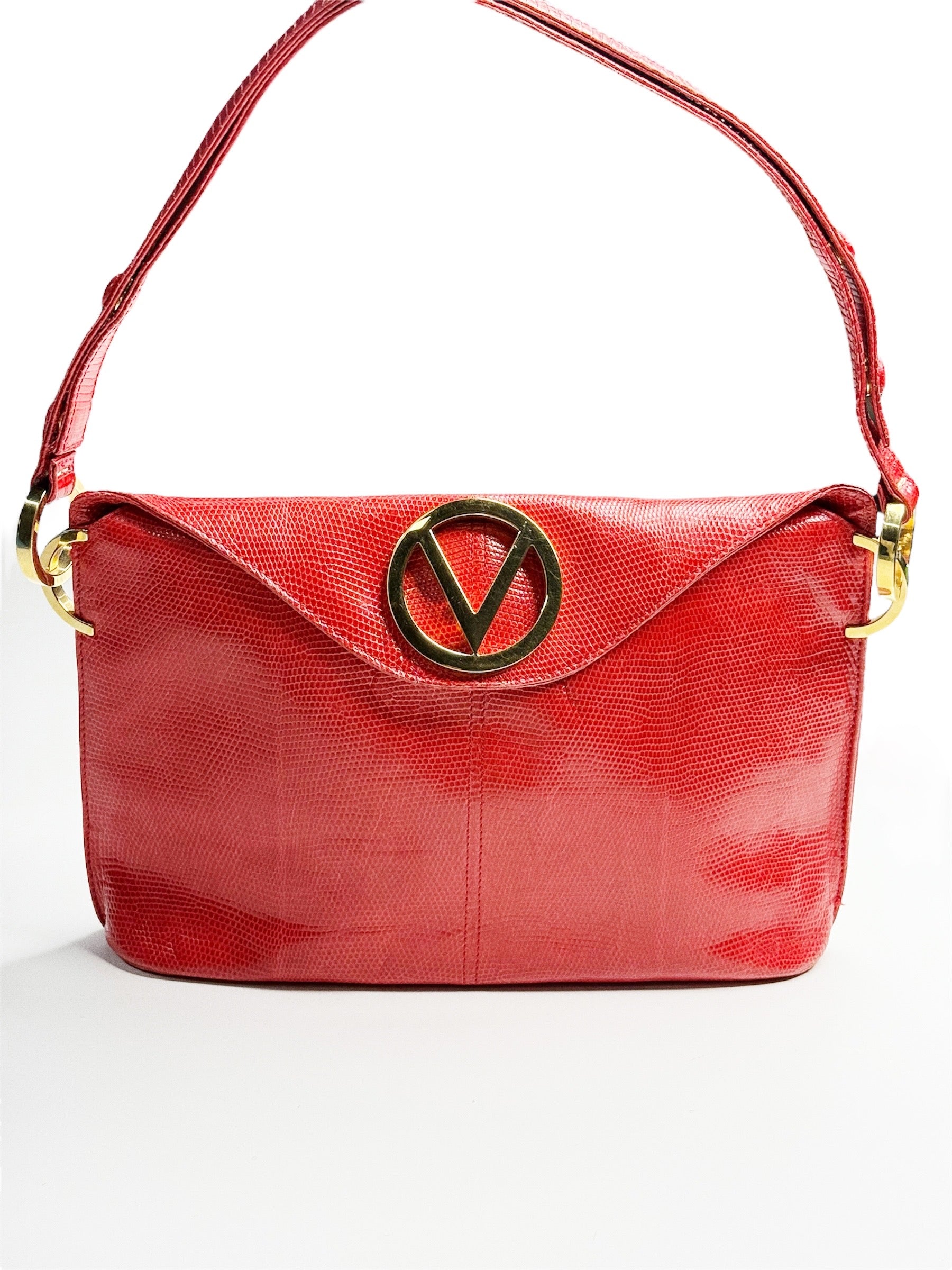 Valentino Garavani Red Lizard-Effect Leather Shoulder Bag