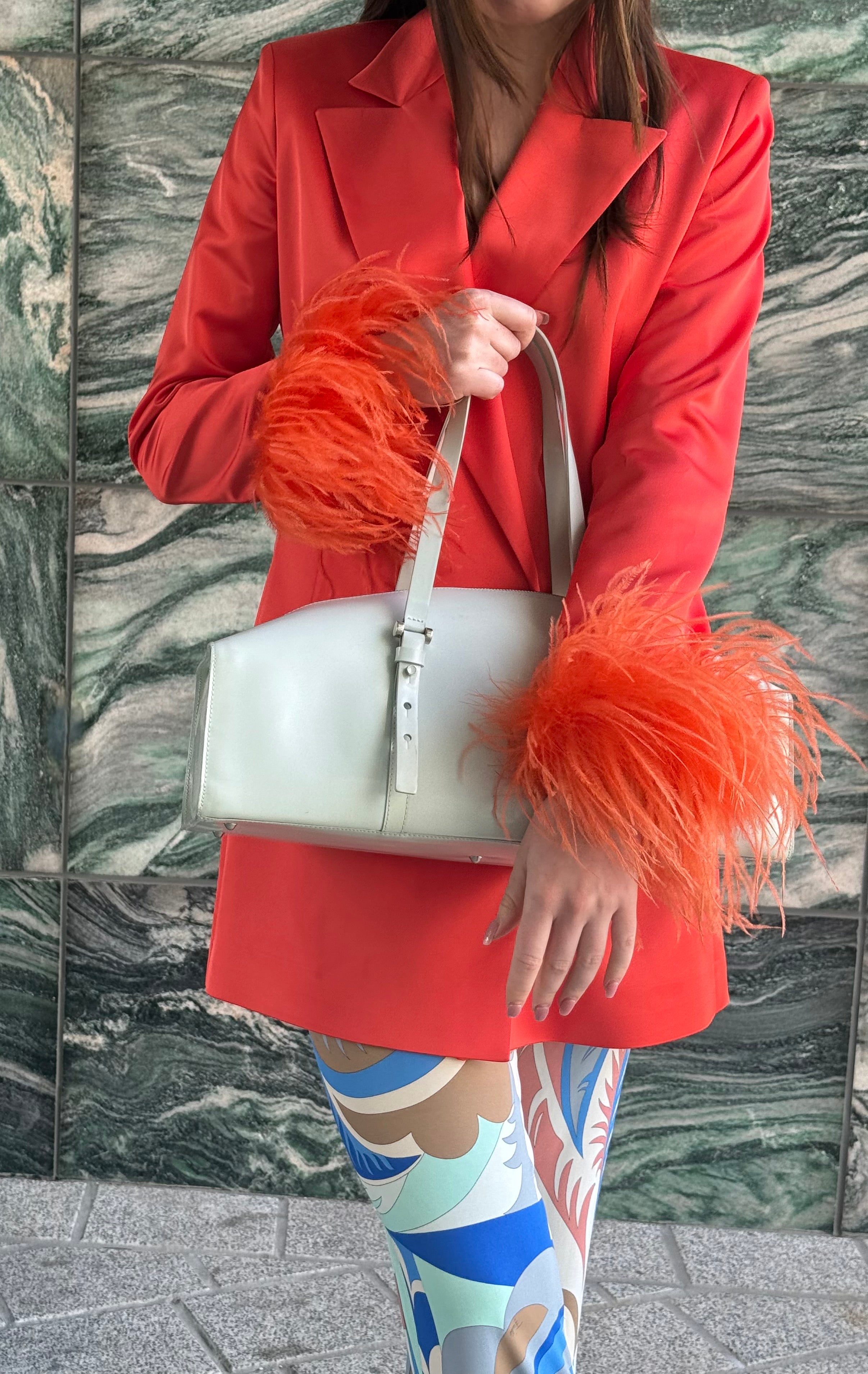 Alberto Audenino Orange Feather-Trim Blazer Dress