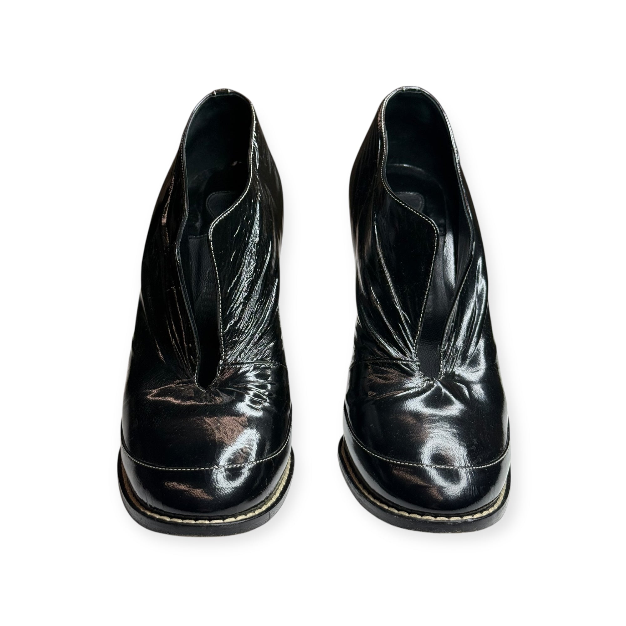 Chloé Black Patent Leather Wedge Ankle Boots - 38 1/2