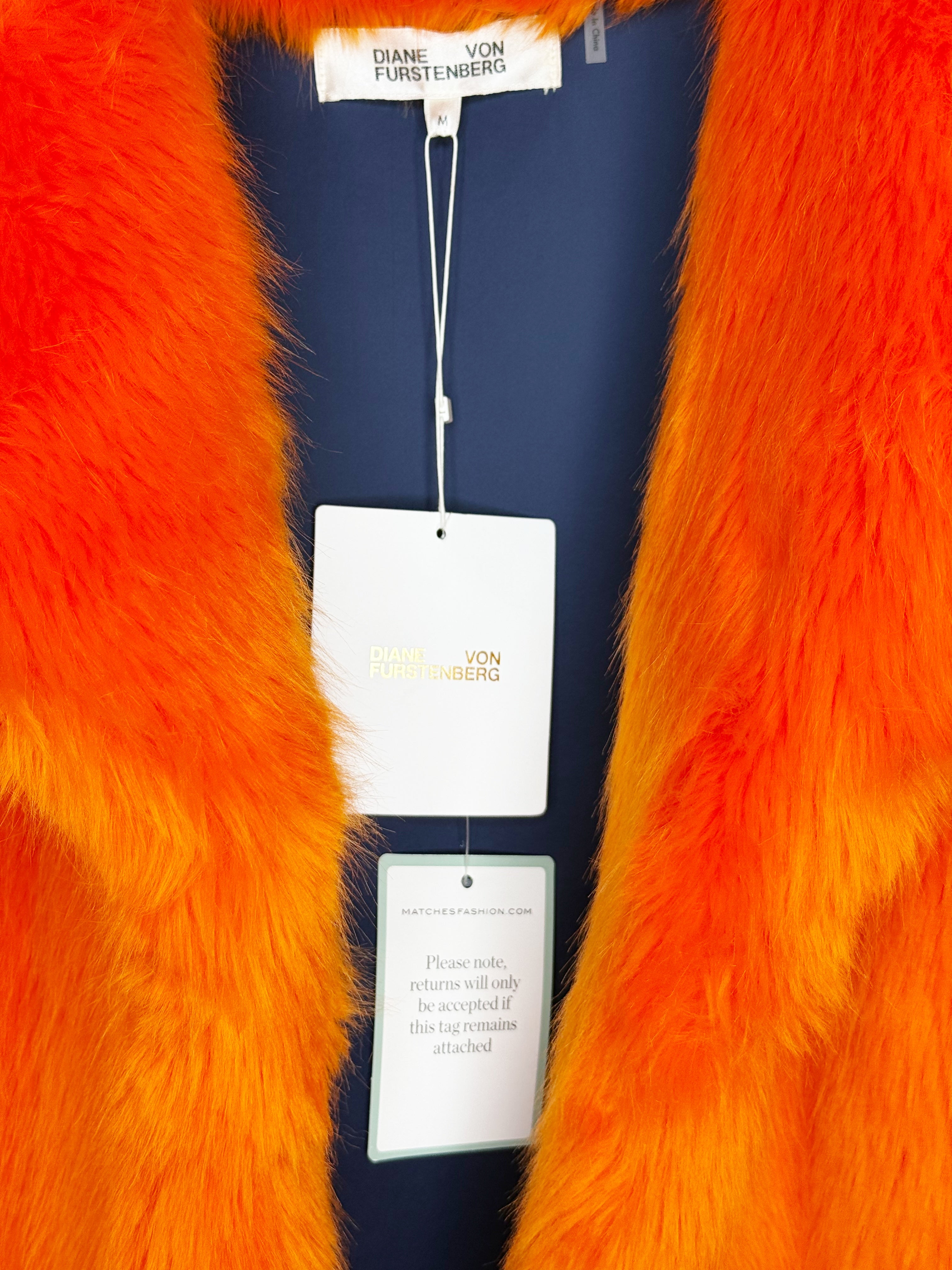 Diane von Furstenberg Faux Fur Coat in Tangerine - M