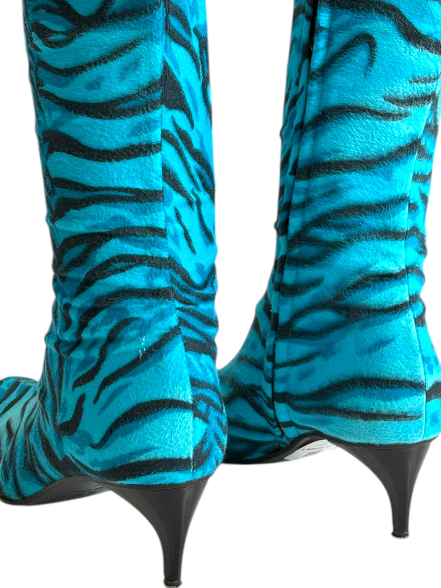 Versace Blue Zebra Print Calf Hair Boots - 40