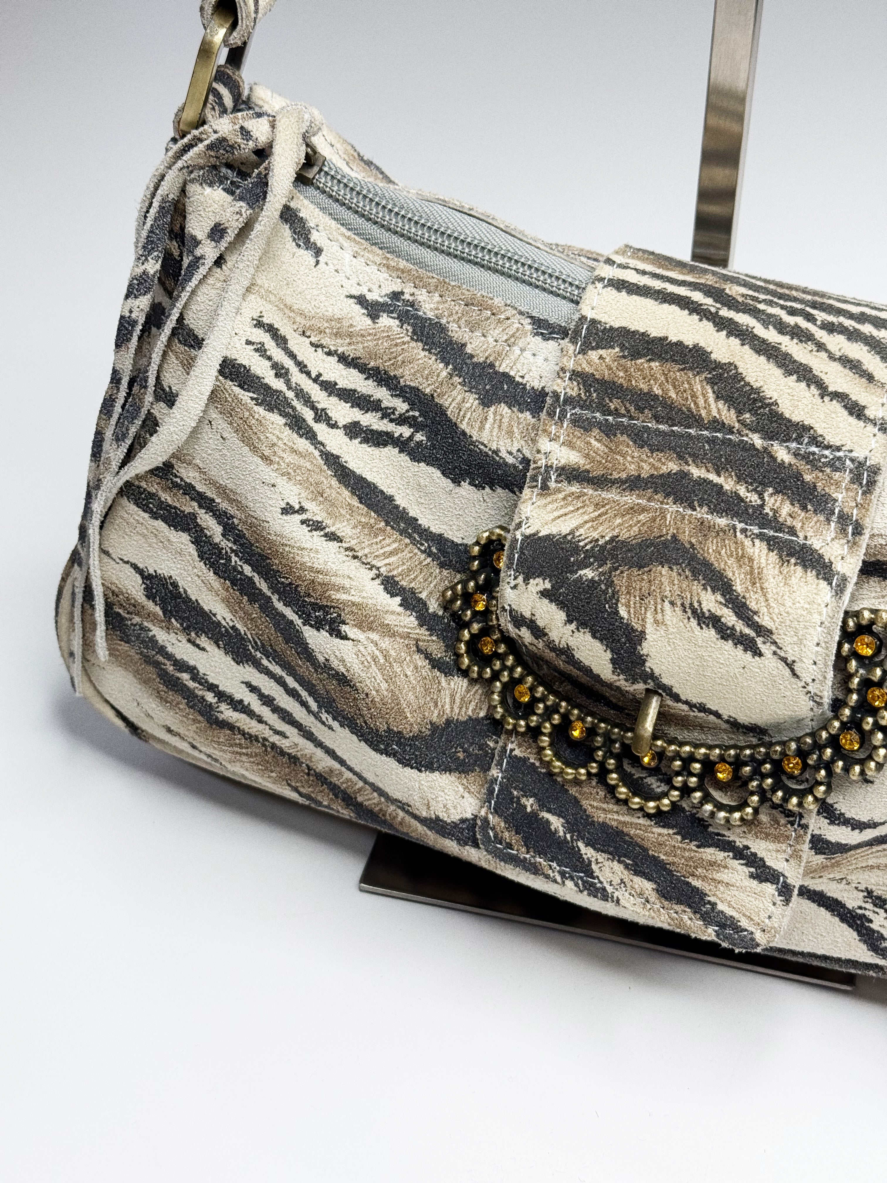 Roberto Cavalli Tiger Suede Shoulder Bag
