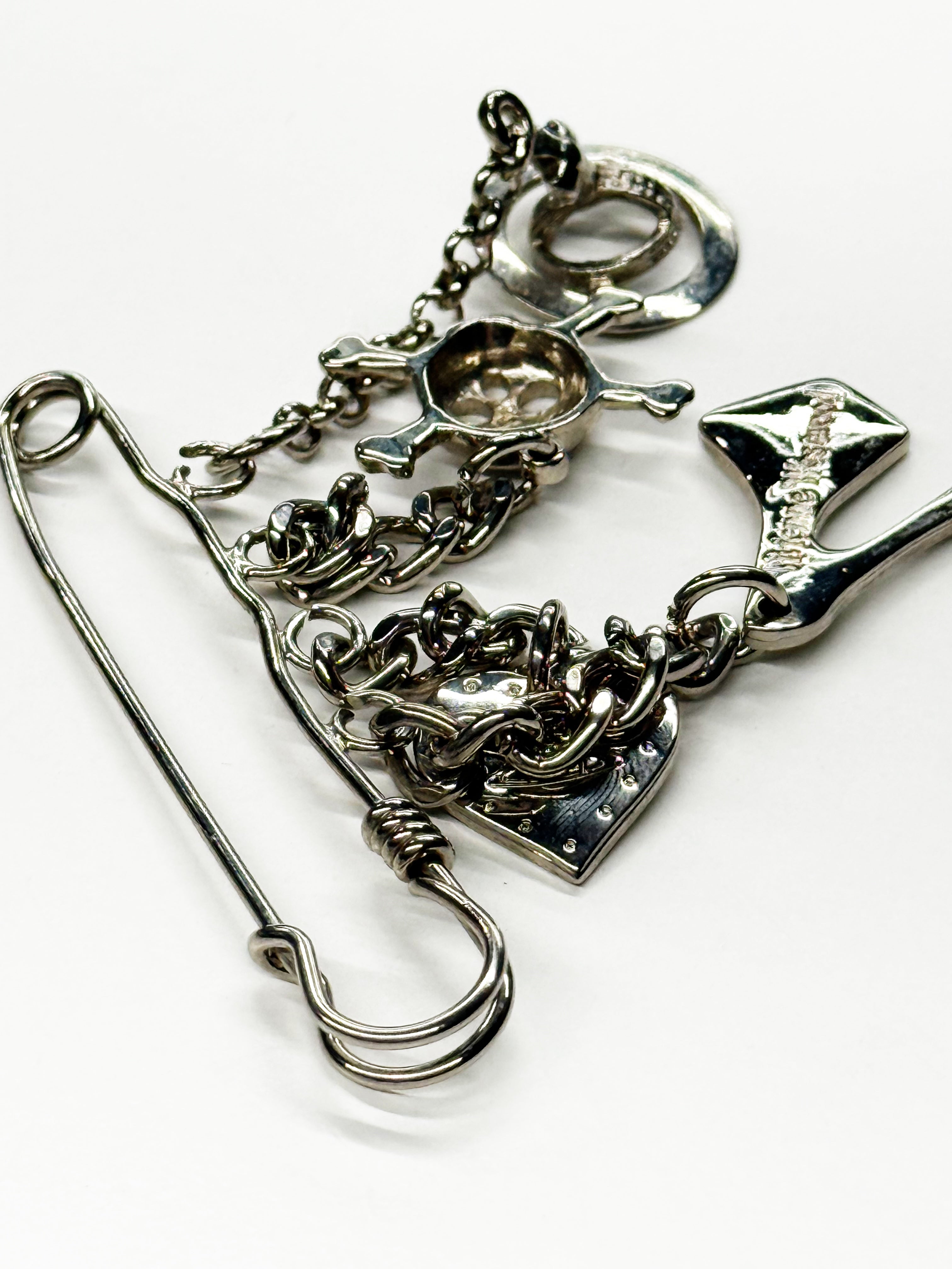 Vivienne Westwood Safety Pin Charm Brooch with Orb & Skull Motifs