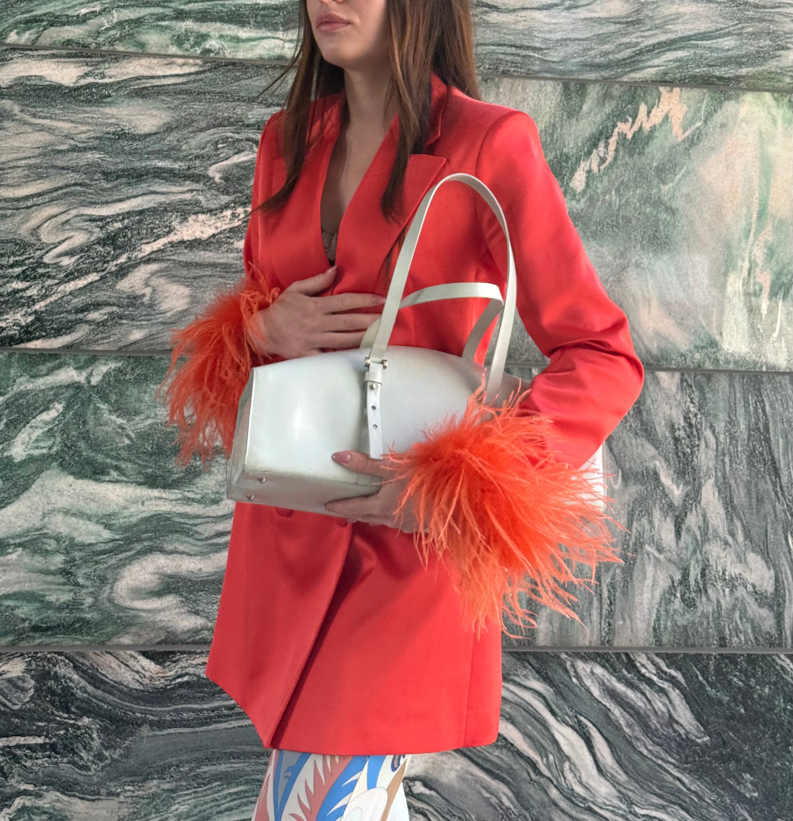 Alberto Audenino Orange Feather-Trim Blazer Dress