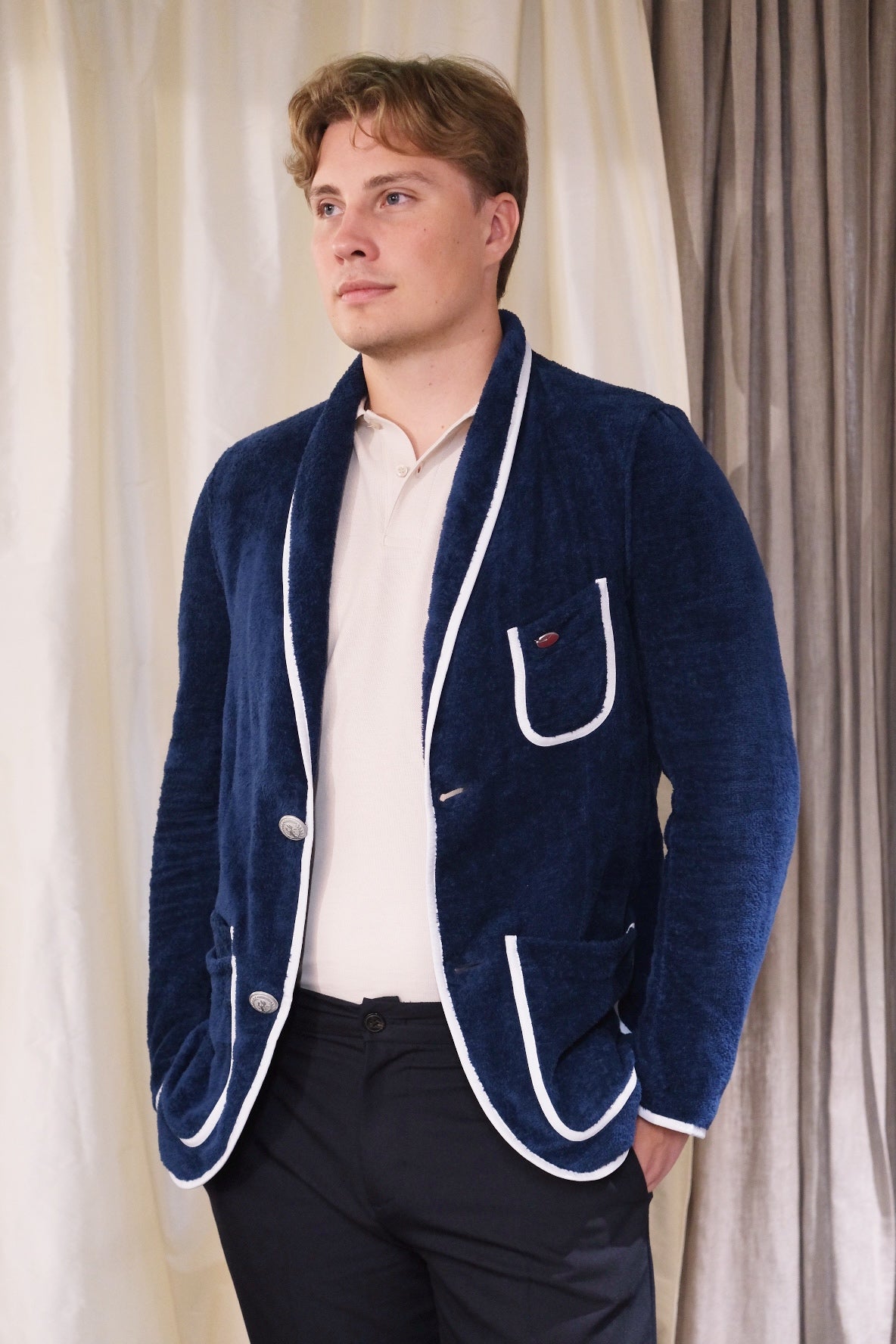 BainDoux Navy Towel Blazer Jacket