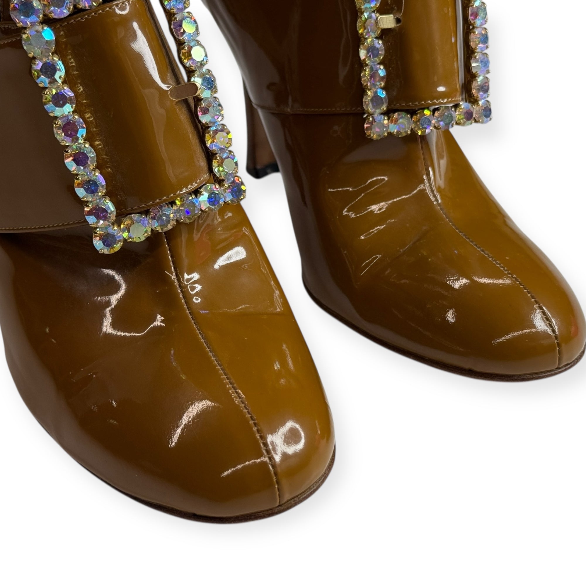 Dolce & Gabbana Patent Leather Crystal Buckle Boots