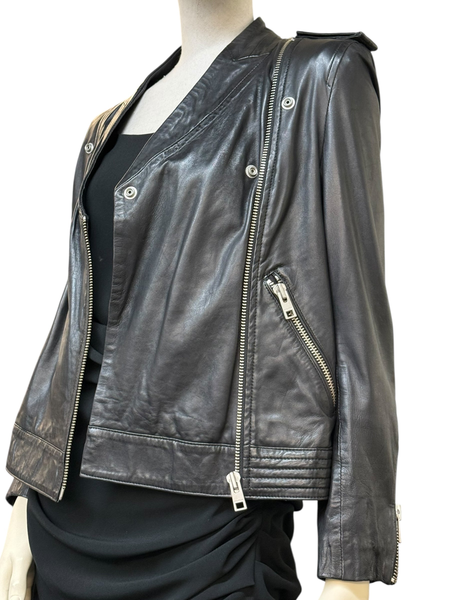 Zadig & Voltaire “LOON BIS” Lamb Leather Biker Jacket - EU 38