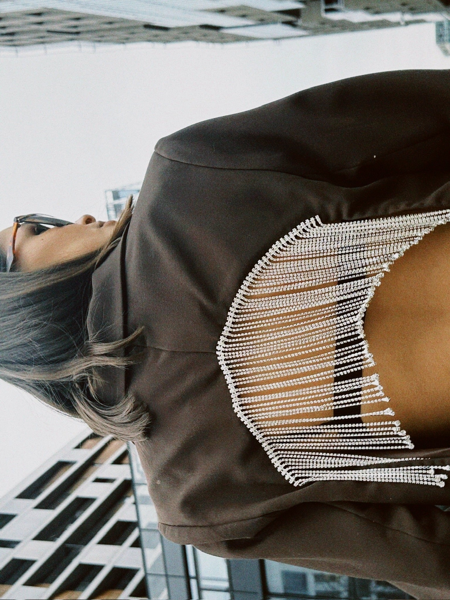 Blazer in Chocolate Brown with Crystal Fringe