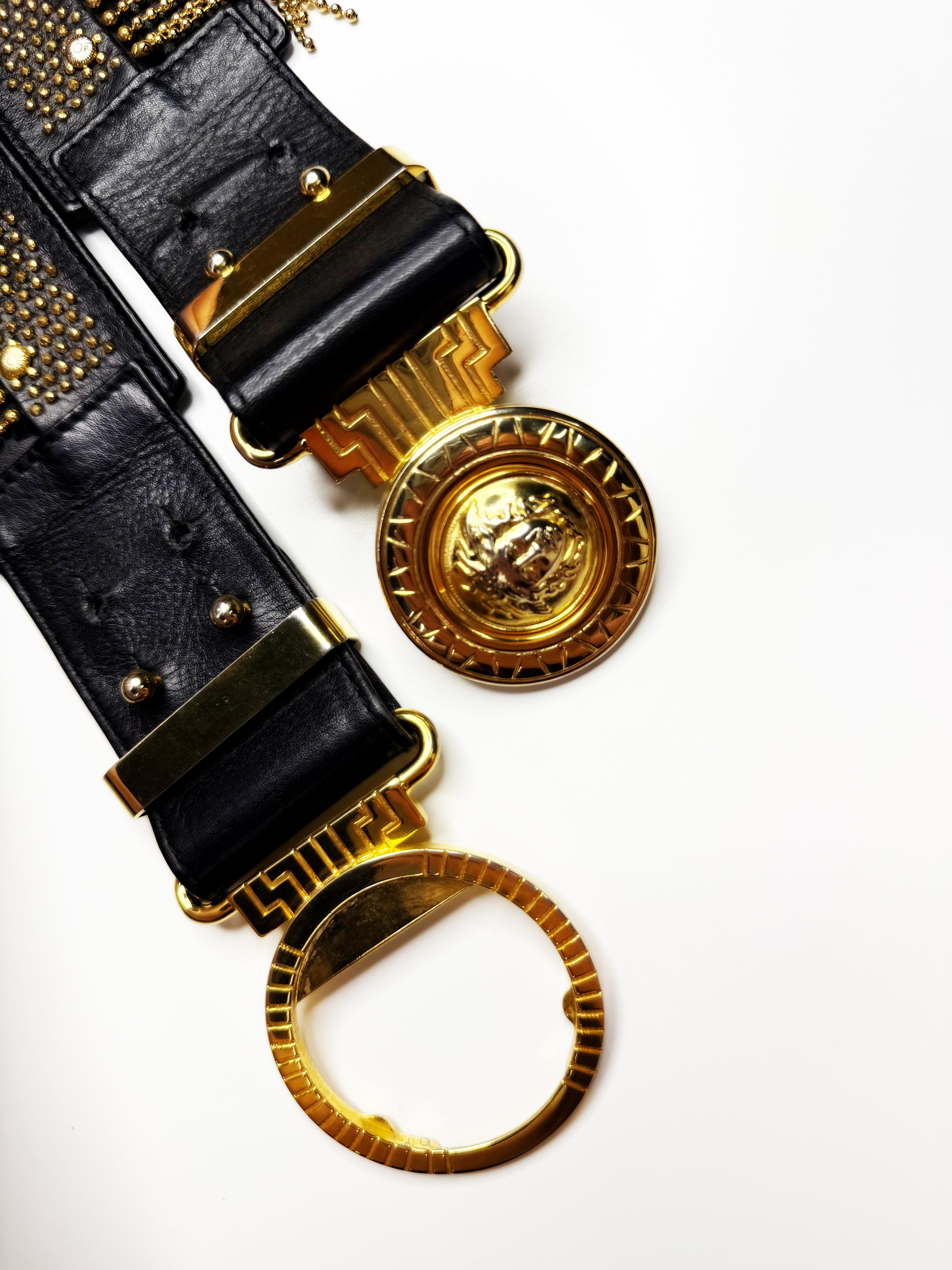 GIANNI VERSACE Black Leather Medusa Chain Belt