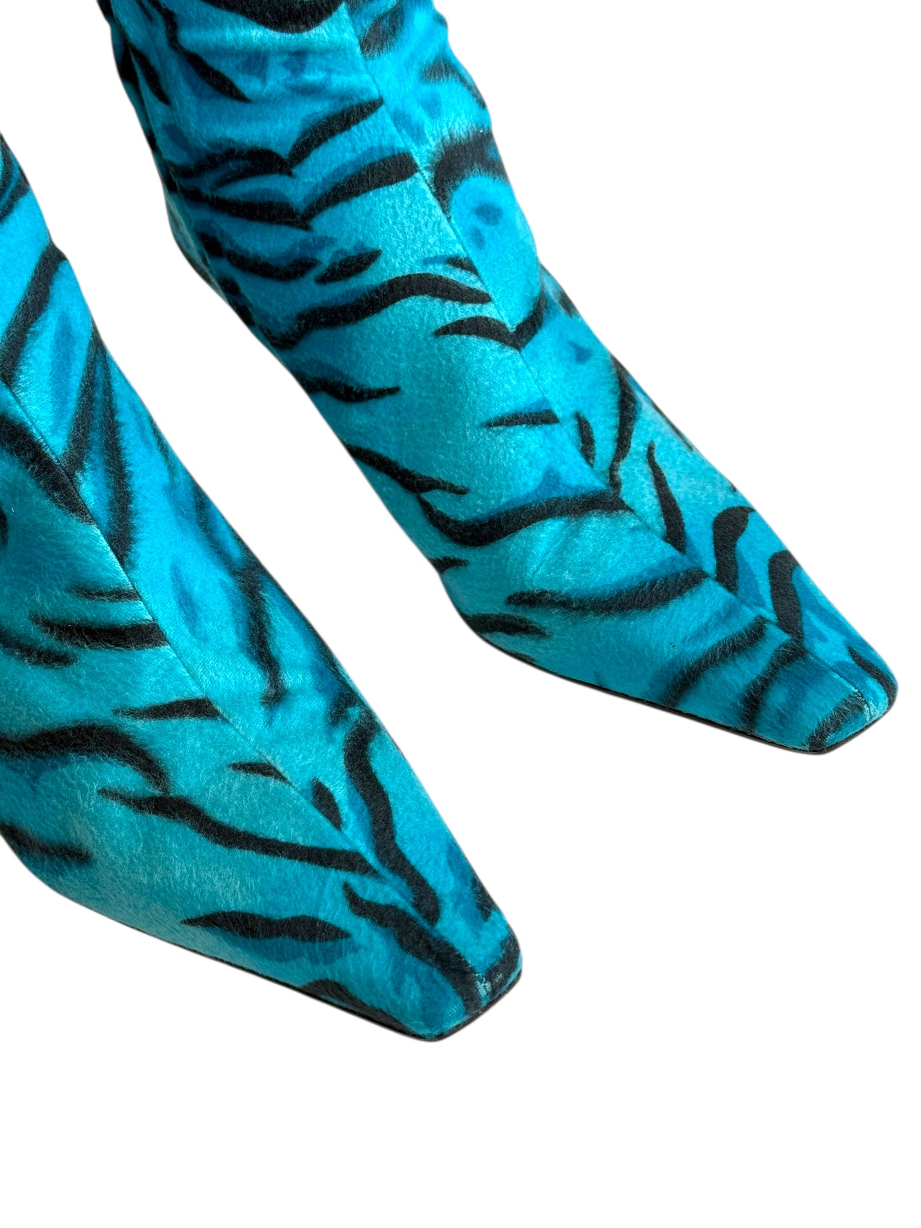 Versace Blue Zebra Print Calf Hair Boots - 40
