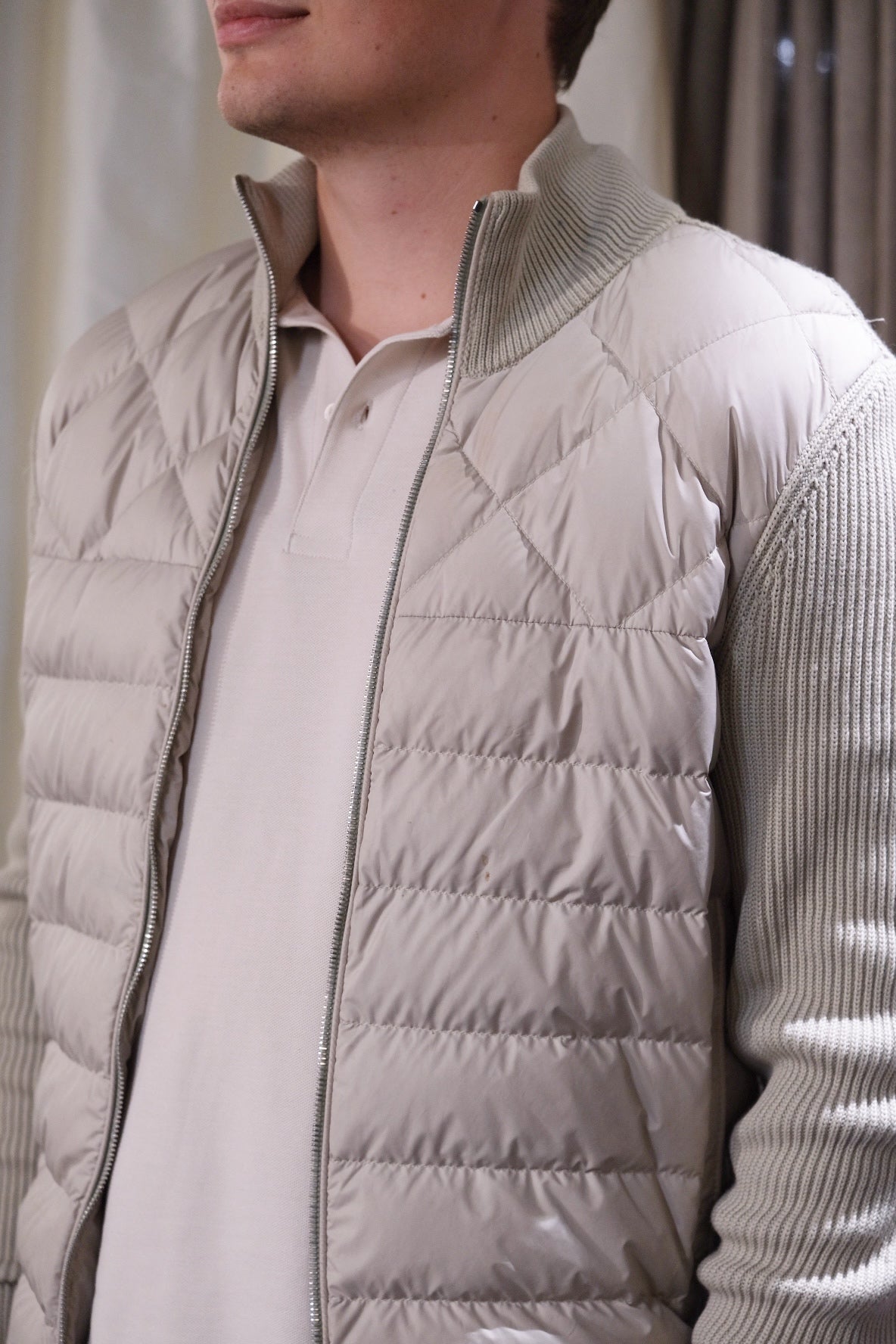 MONCLER Beige Down-Knit Hybrid Jacket - L