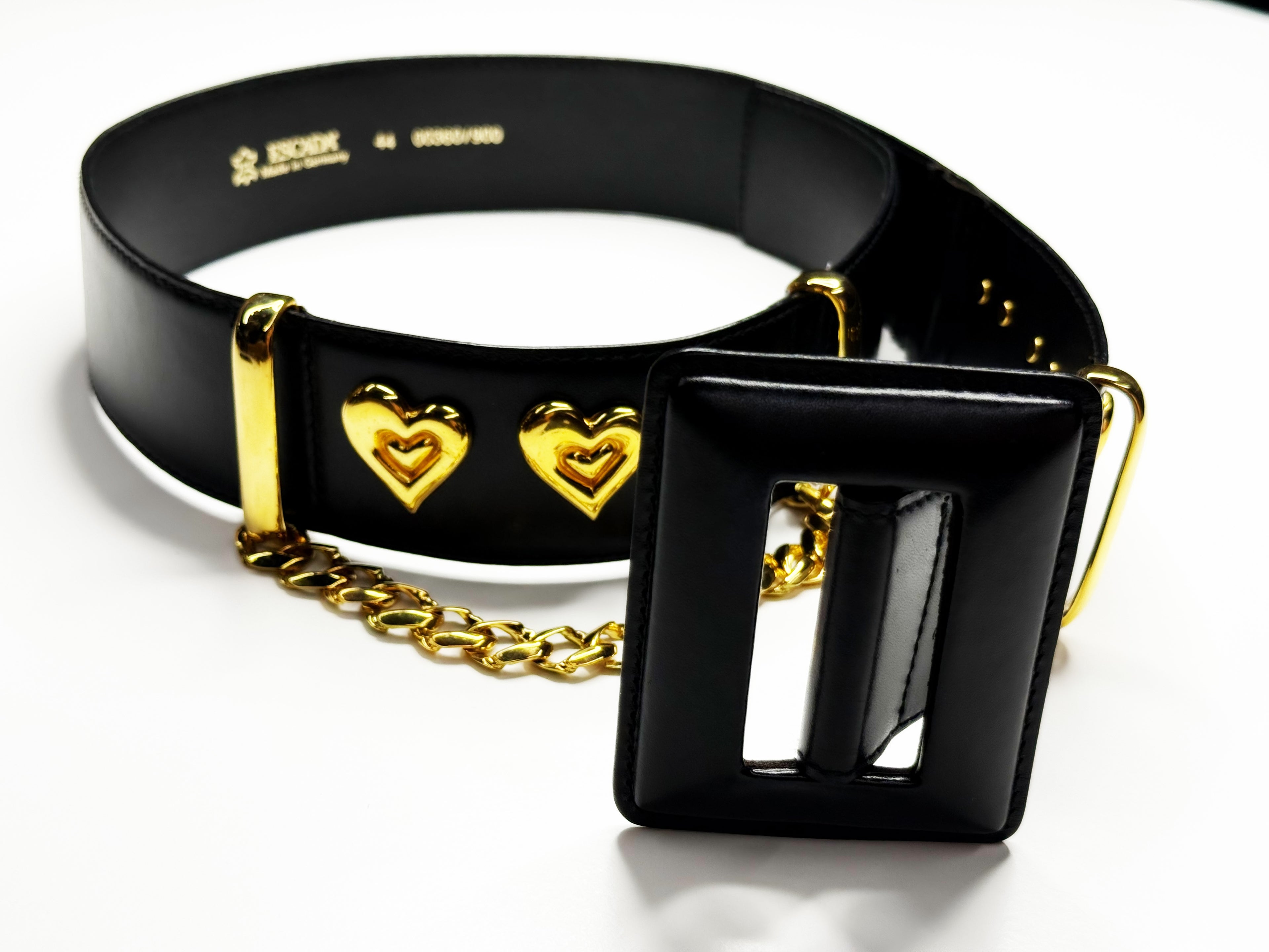 Escada Vintage Leather Belt with Gold Hearts