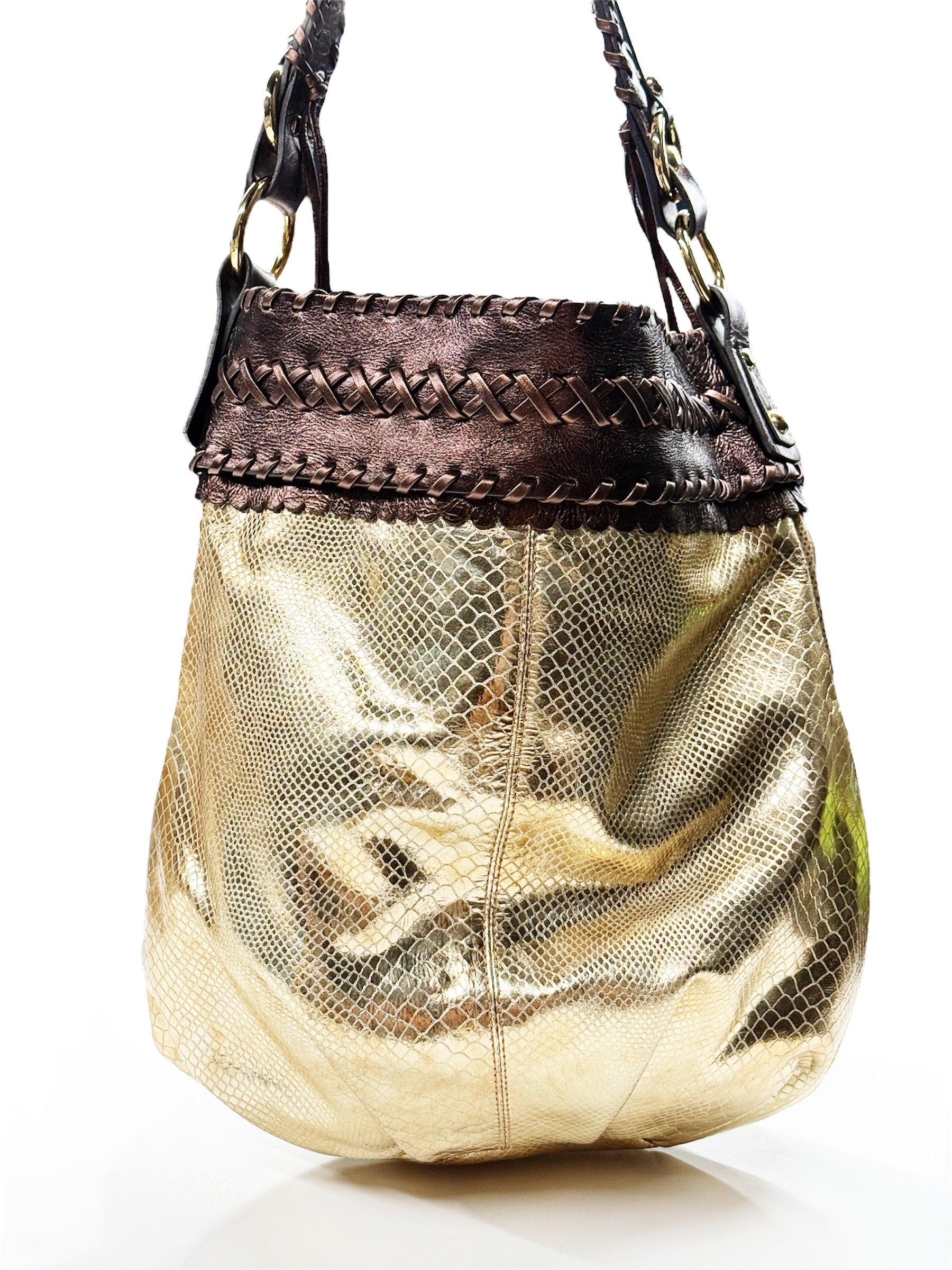 Francesco Biasia Metallic Gold Hobo Bag