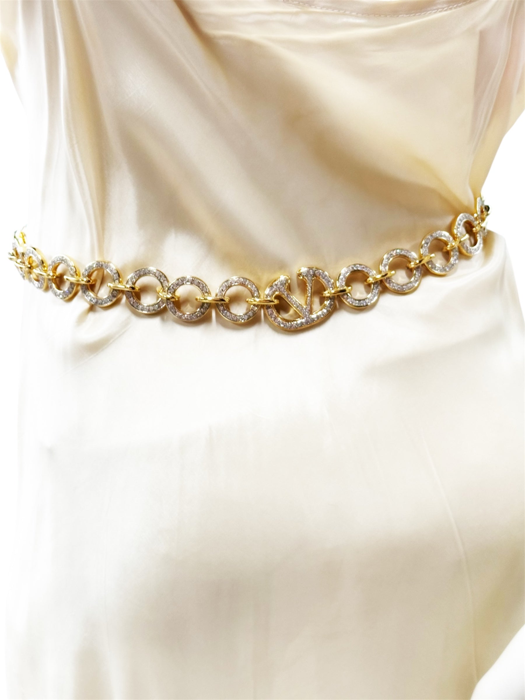 Valentino Crystal Logo Chain Bel