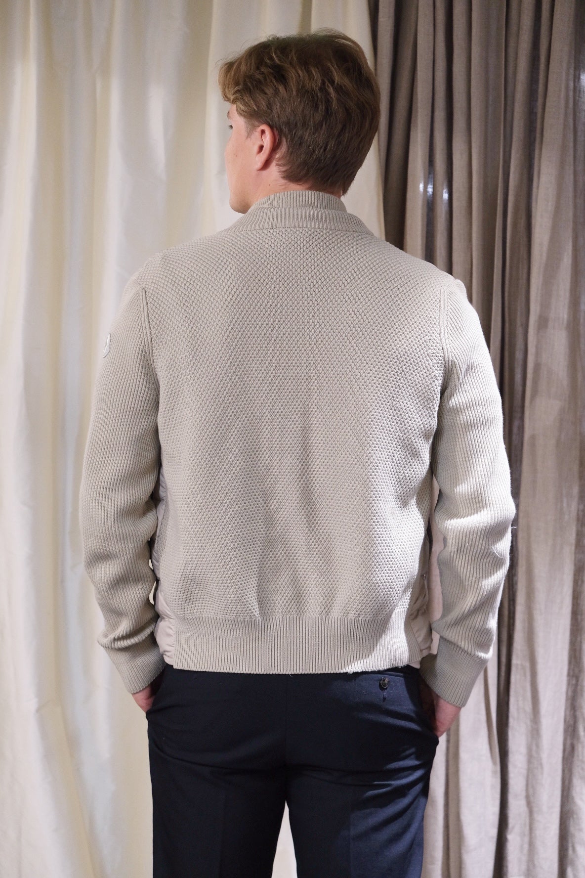 MONCLER Beige Down-Knit Hybrid Jacket - L