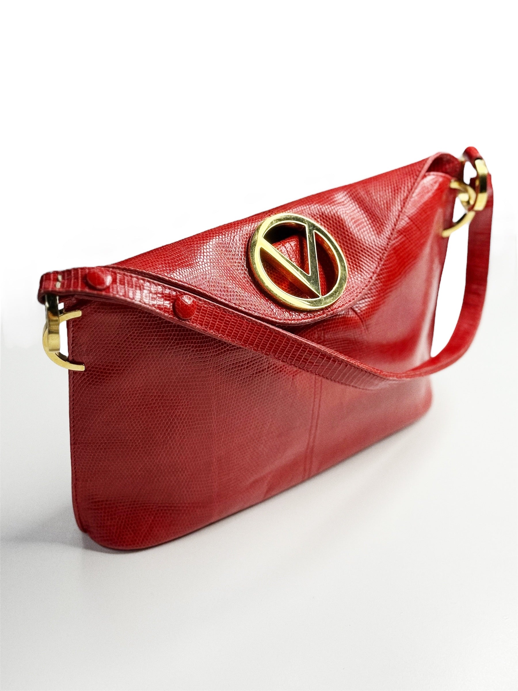 Valentino Garavani Red Lizard-Effect Leather Shoulder Bag