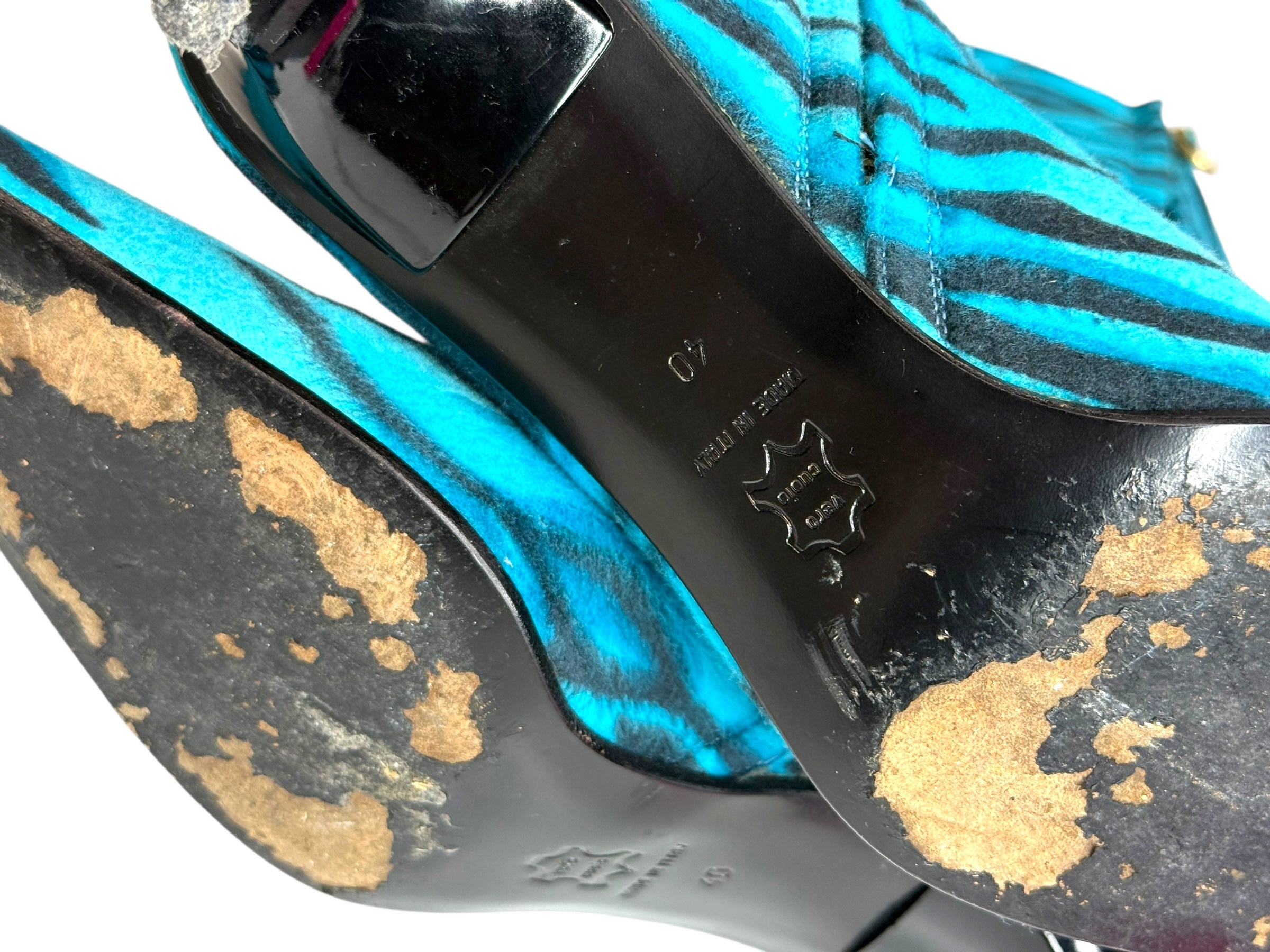 Versace Blue Zebra Print Calf Hair Boots - 40