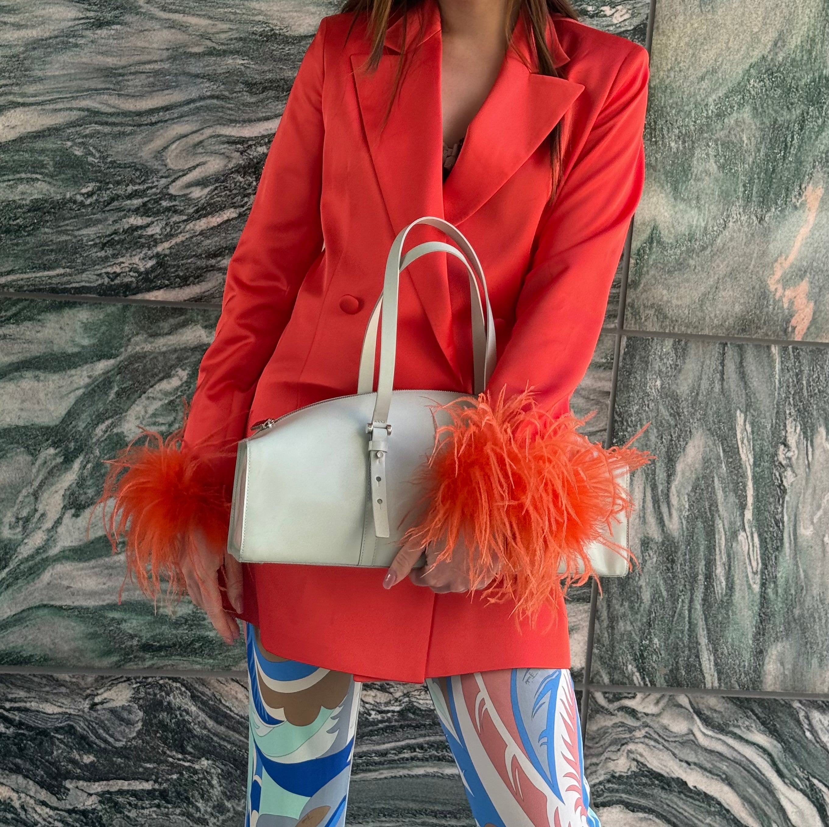 Alberto Audenino Orange Feather-Trim Blazer Dress