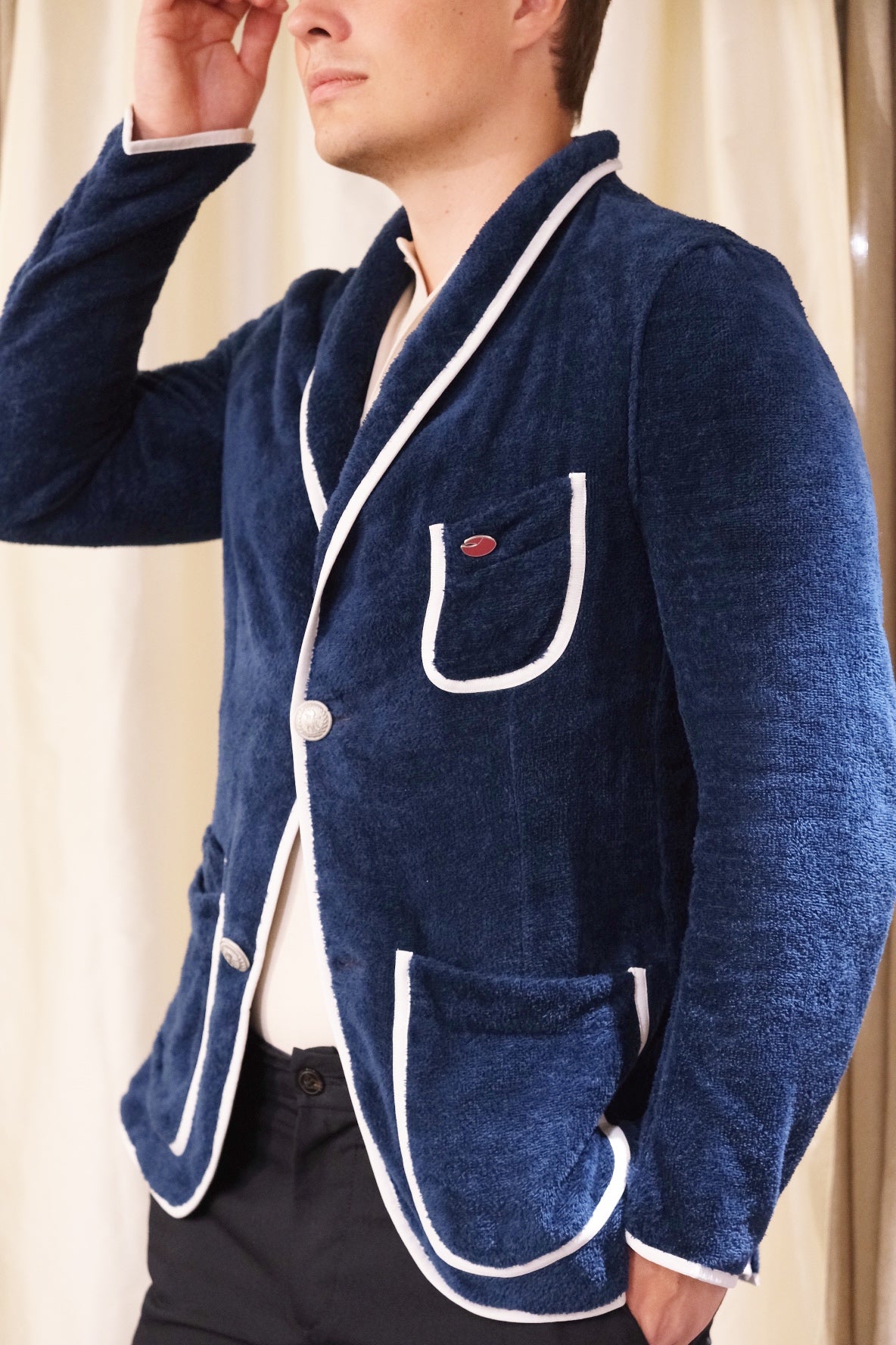 BainDoux Navy Towel Blazer Jacket