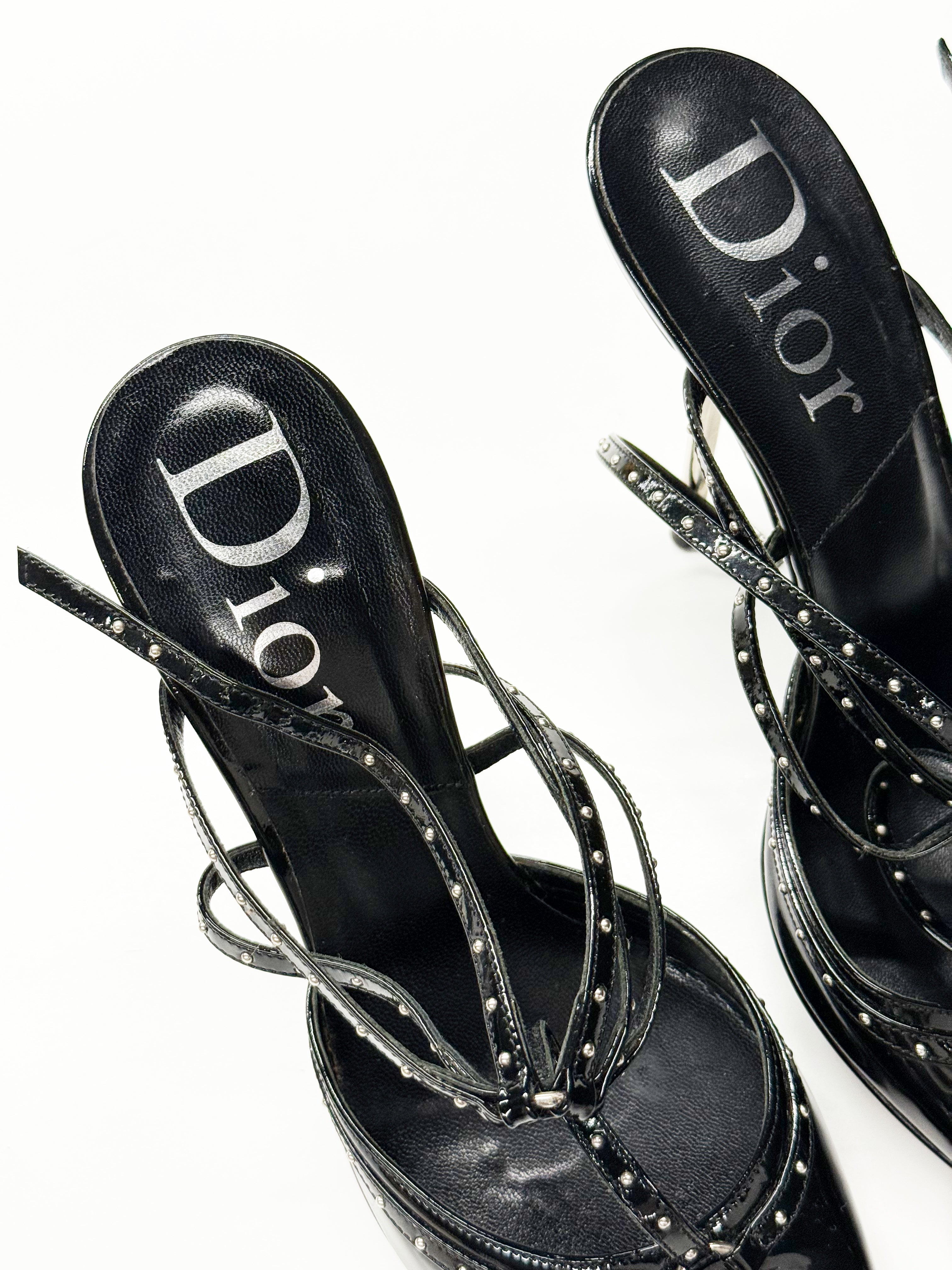 Dior Black Patent Leather Strappy Heels