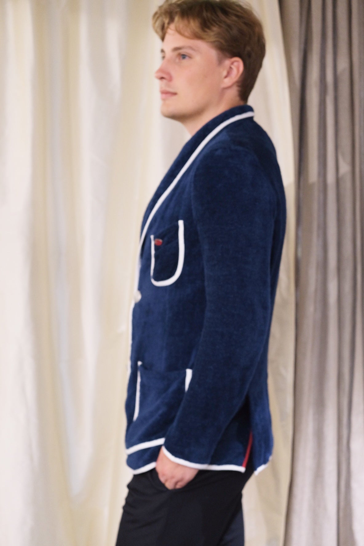 BainDoux Navy Towel Blazer Jacket