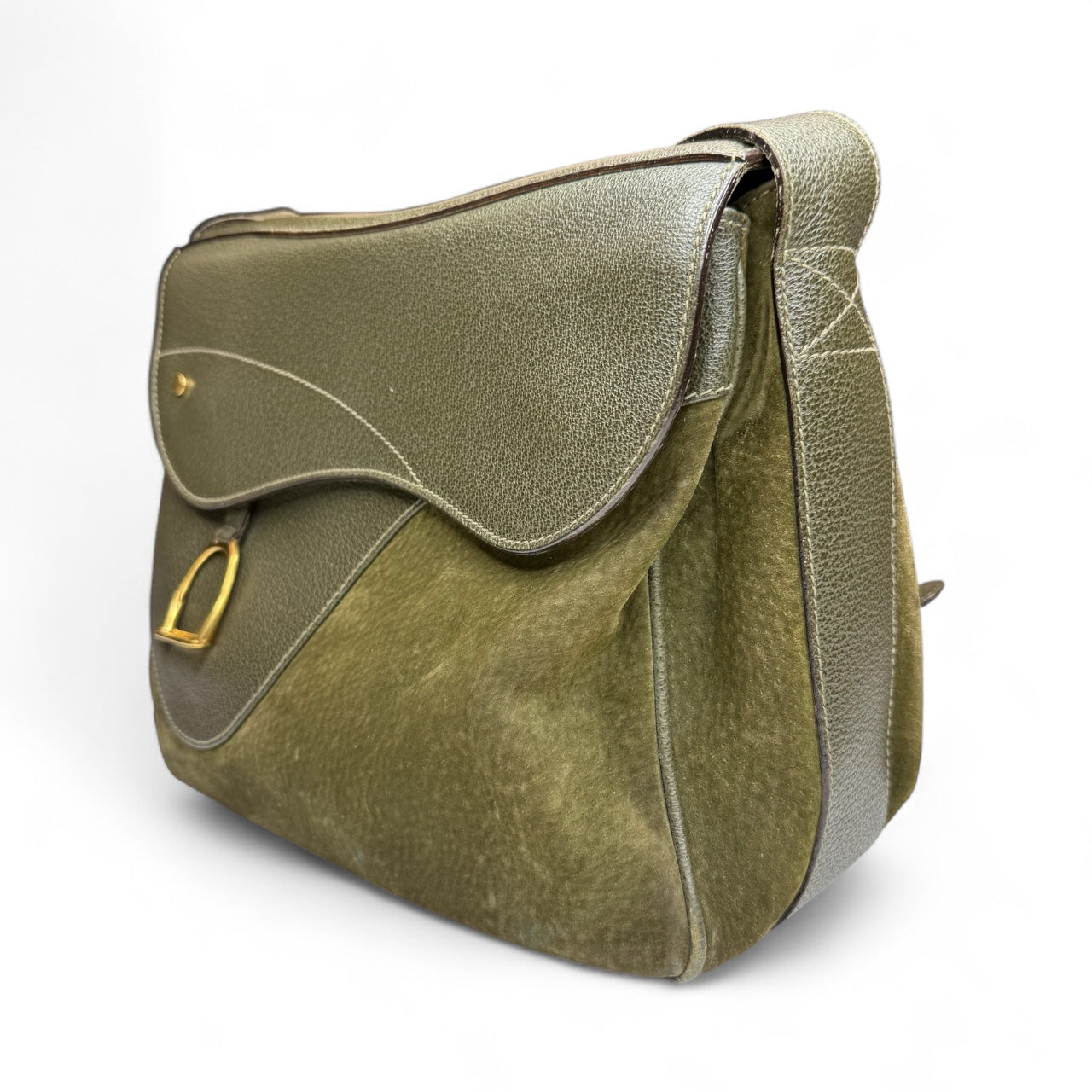 Vintage Gucci Green Suede & Leather Shoulder Bag