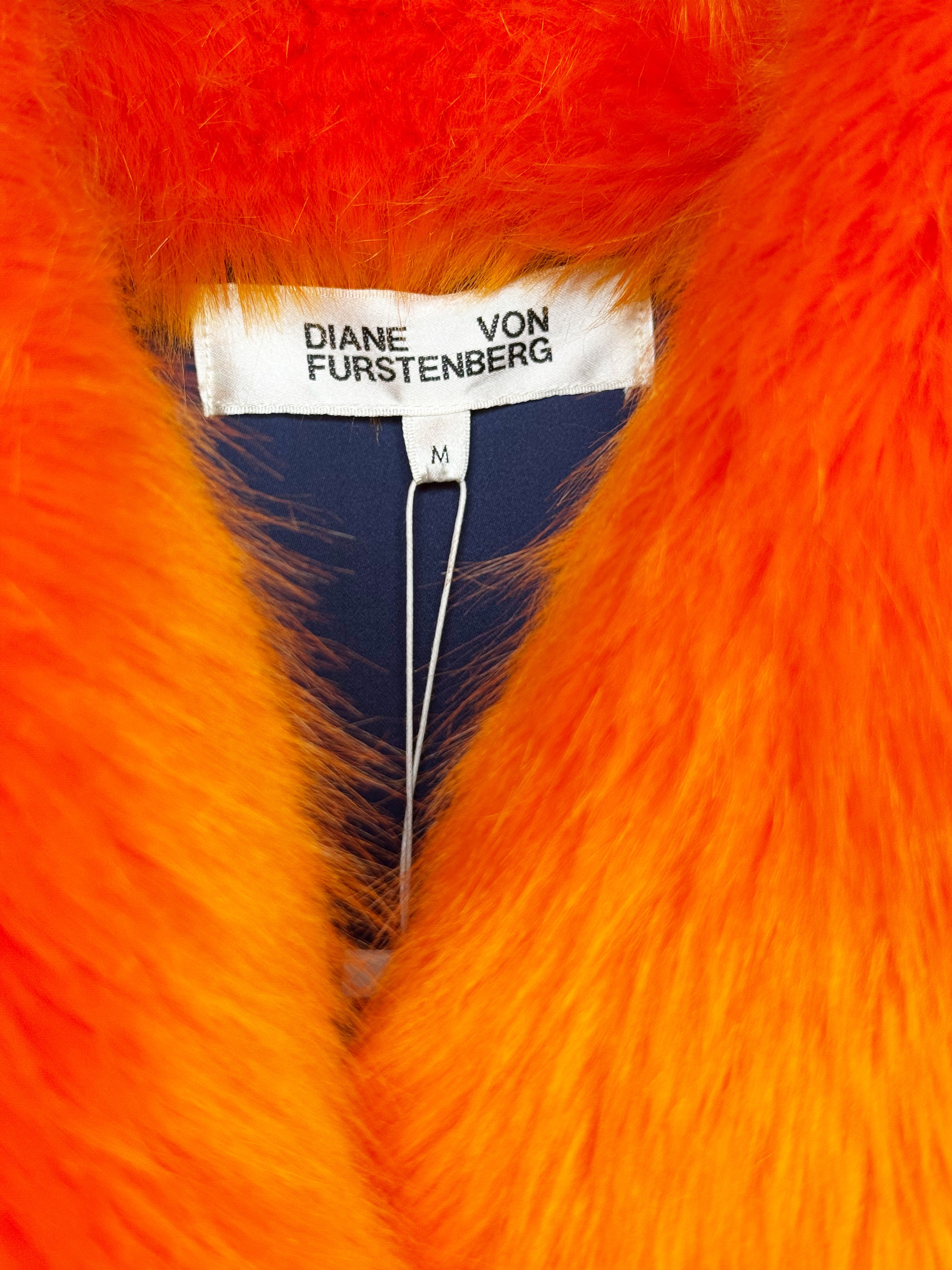 Diane von Furstenberg Faux Fur Coat in Tangerine - M