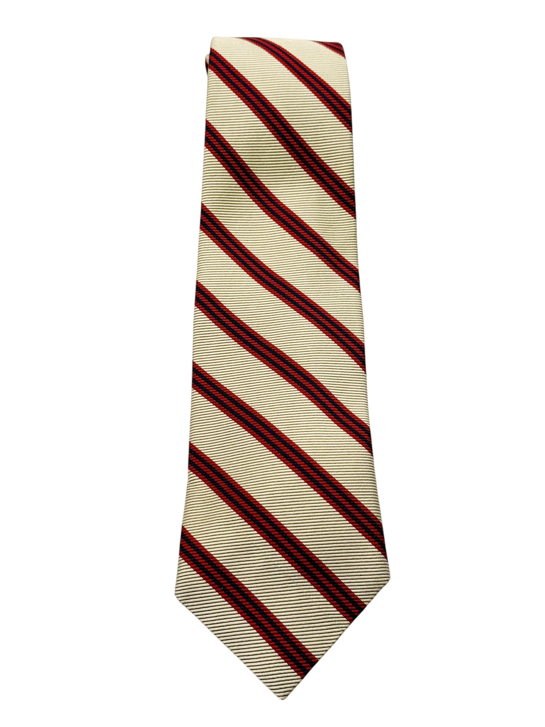 Brooks Brothers Ivory Red & Navy Striped Silk Tie