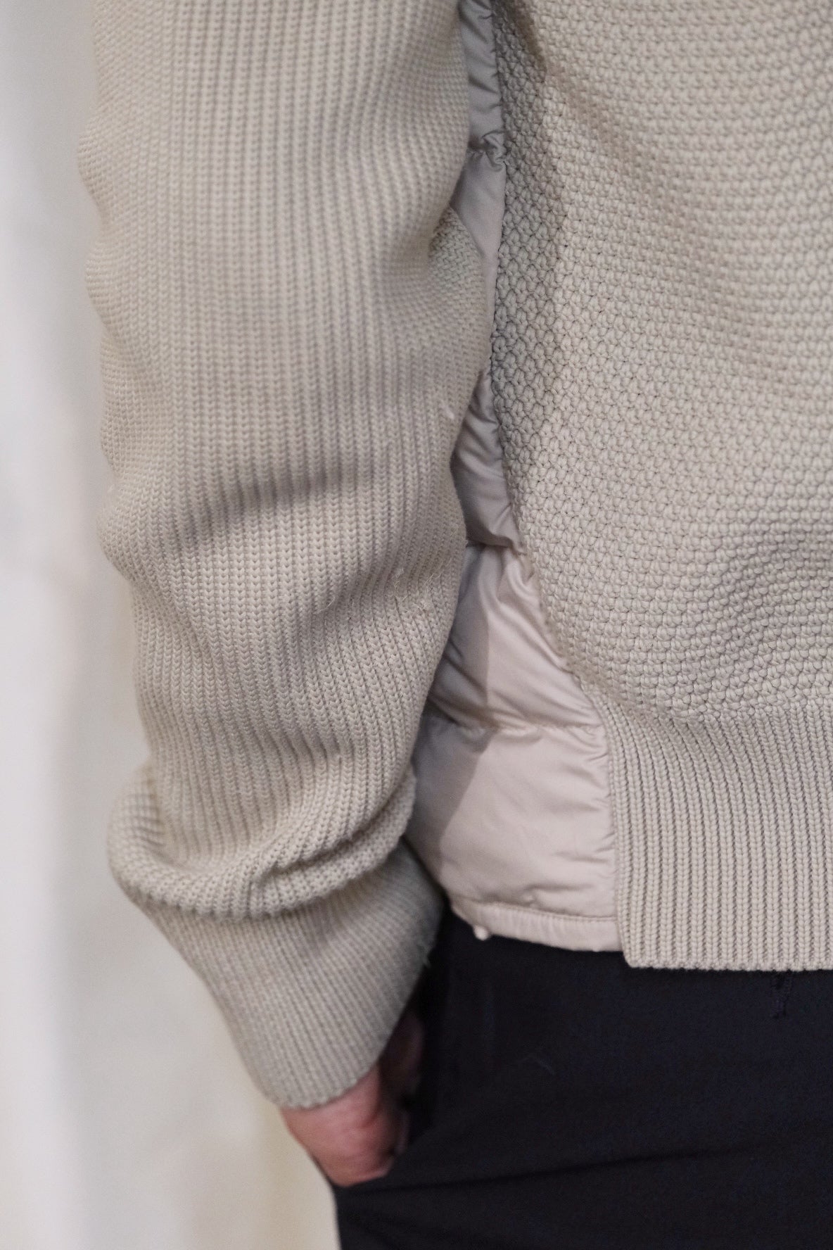 MONCLER Beige Down-Knit Hybrid Jacket - L