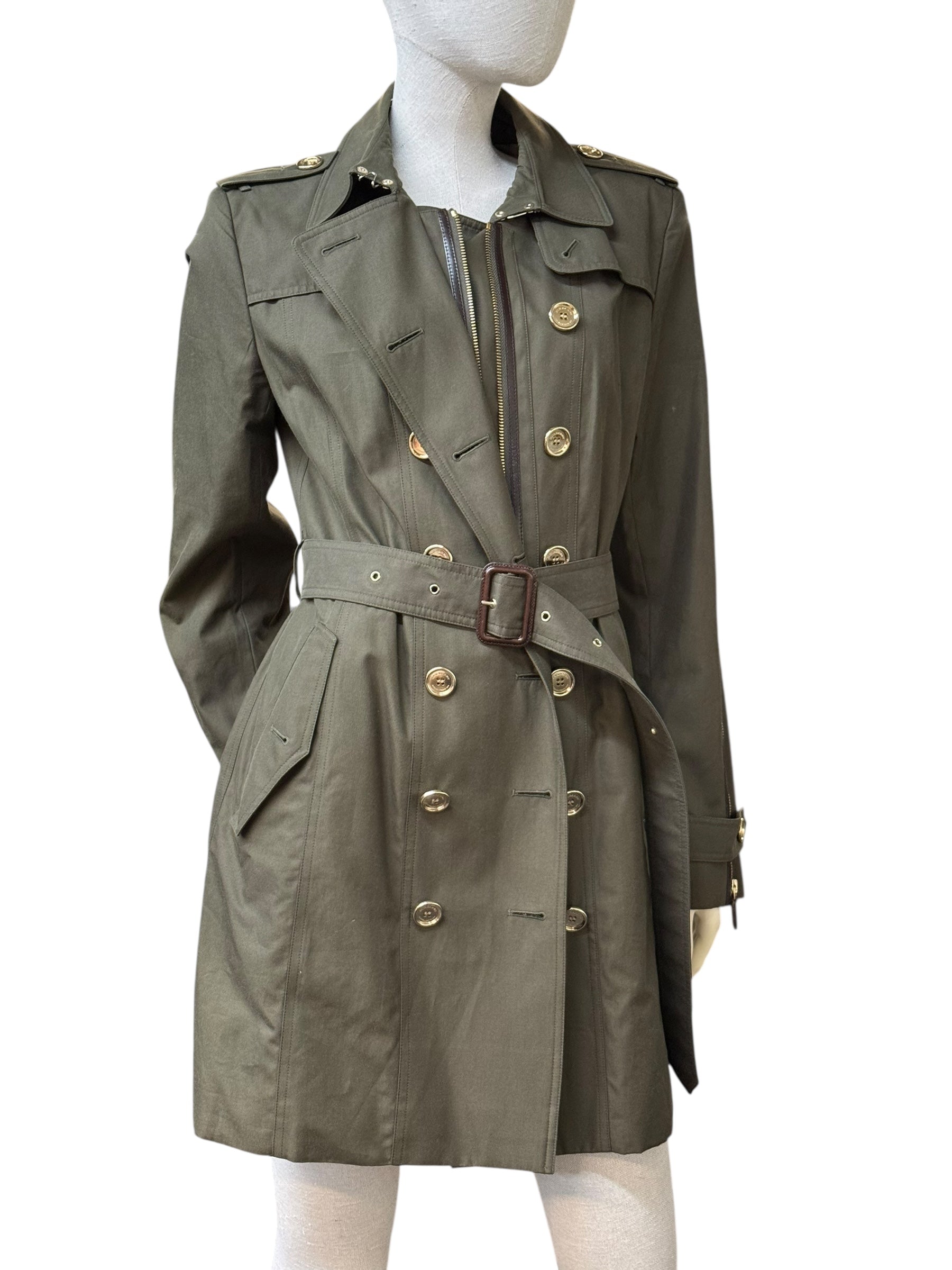 BURBERRY PRORSUM Olive Green Double-Breasted Trench Coat - EU 42