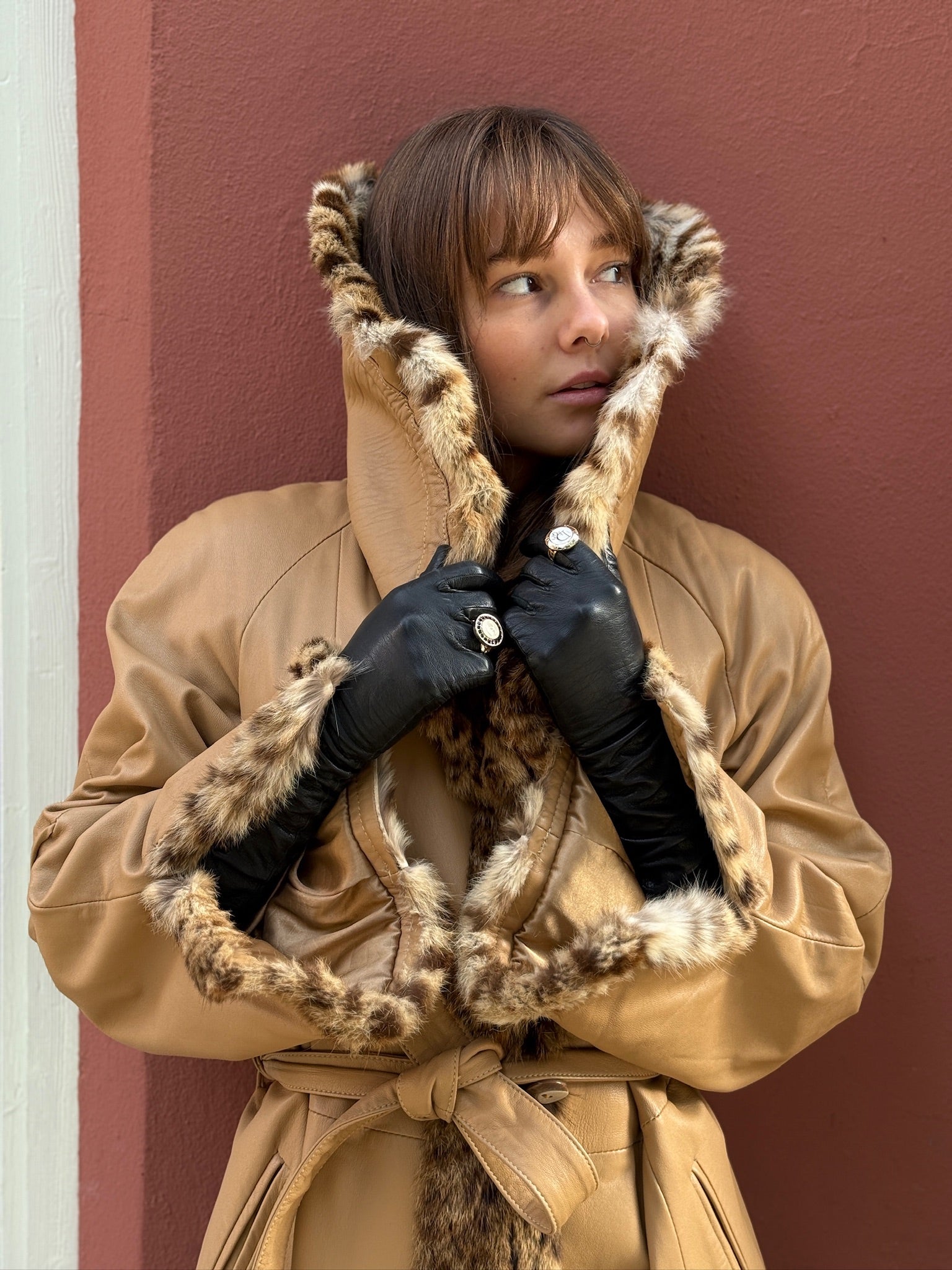 GIANNFRANCO FERRÉ LEATHER JACKET WITH FUR TRIM - M