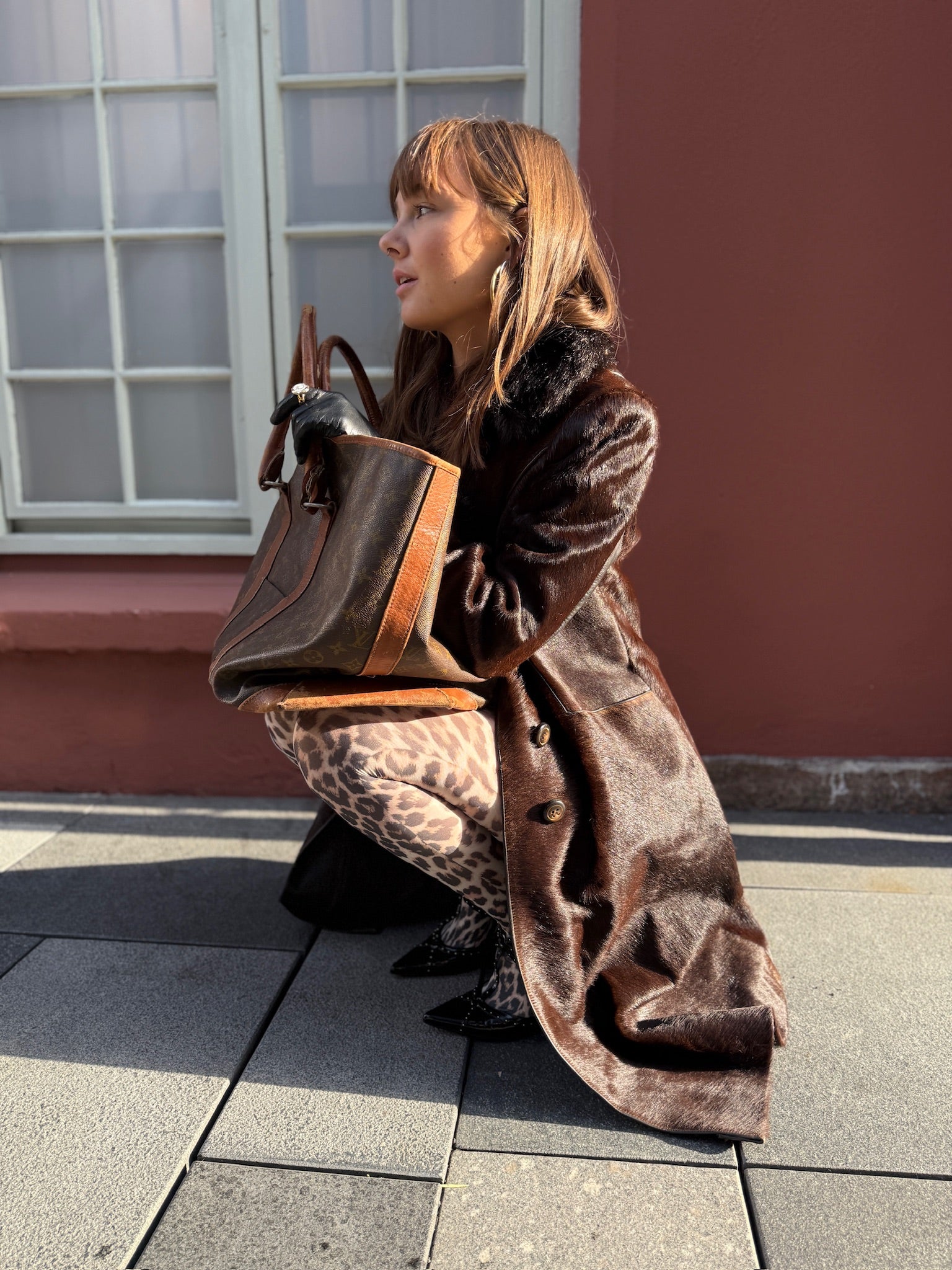 Vintage Brown Fur-Trimmed Leather Coat