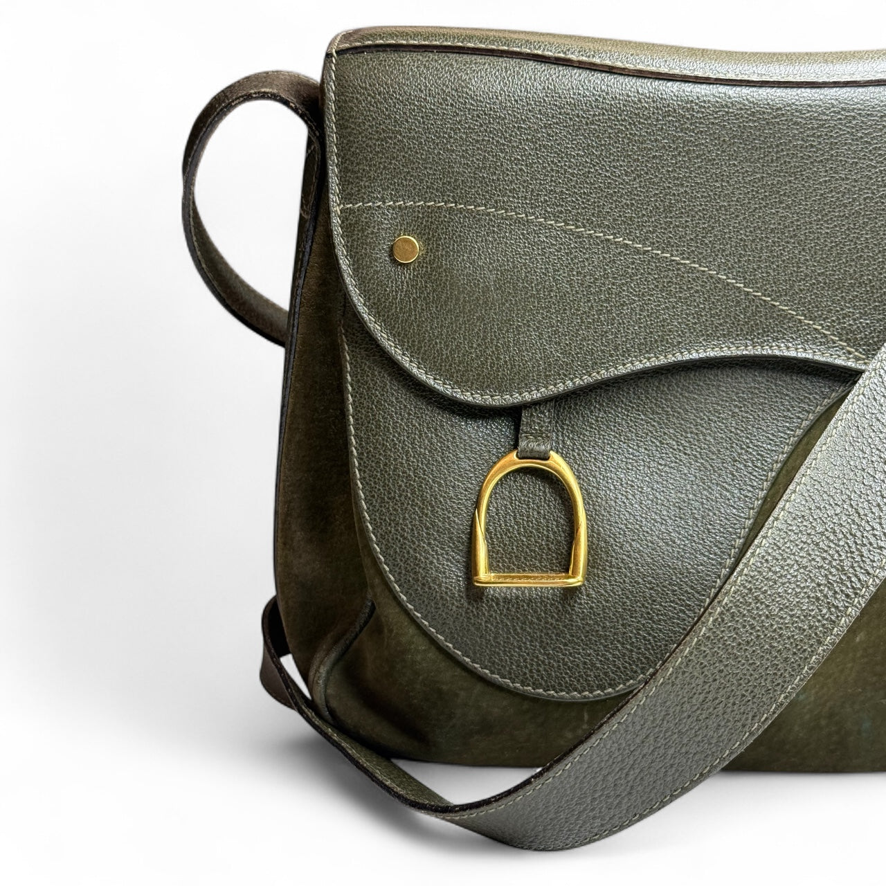 Vintage Gucci Green Suede & Leather Shoulder Bag