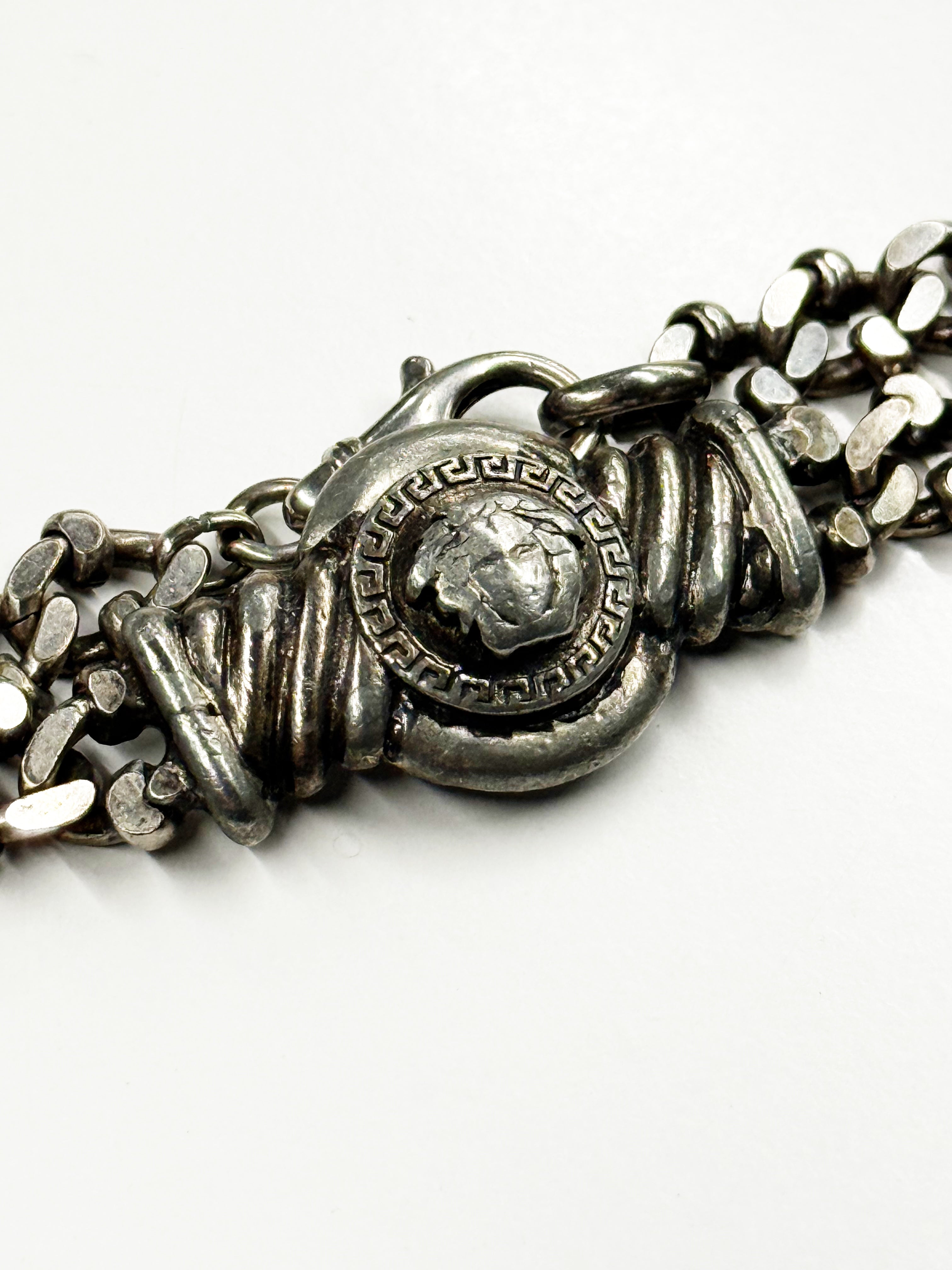 Vintage Gianni Versace Silver-Tone Medusa Chain Bracelet – Made in Italy