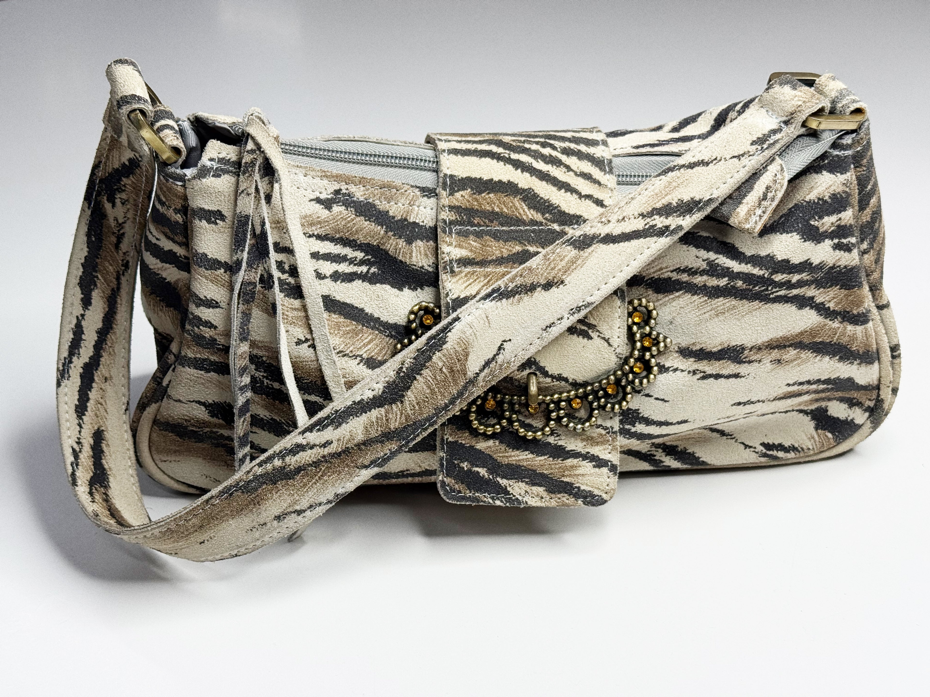 Roberto Cavalli Tiger Suede Shoulder Bag