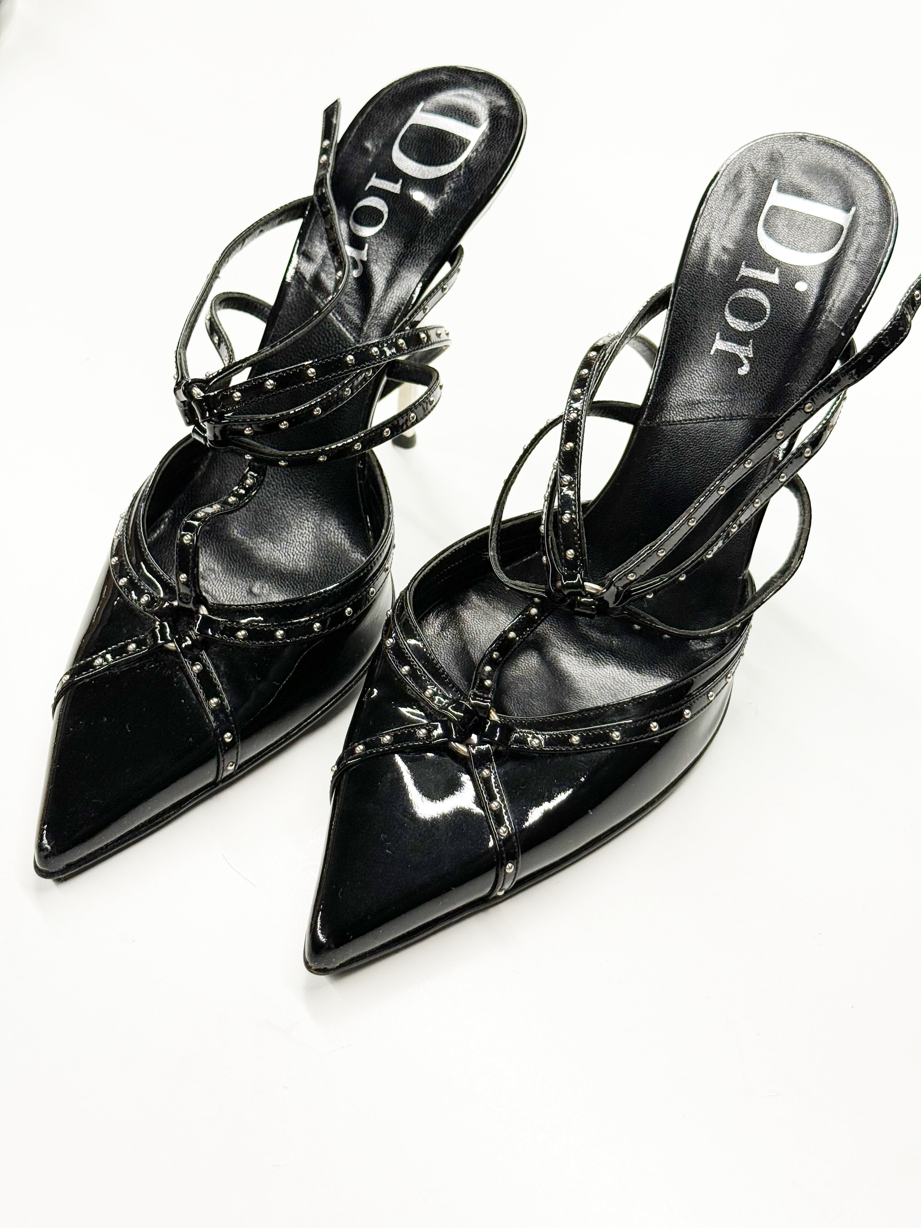 Dior Black Patent Leather Strappy Heels