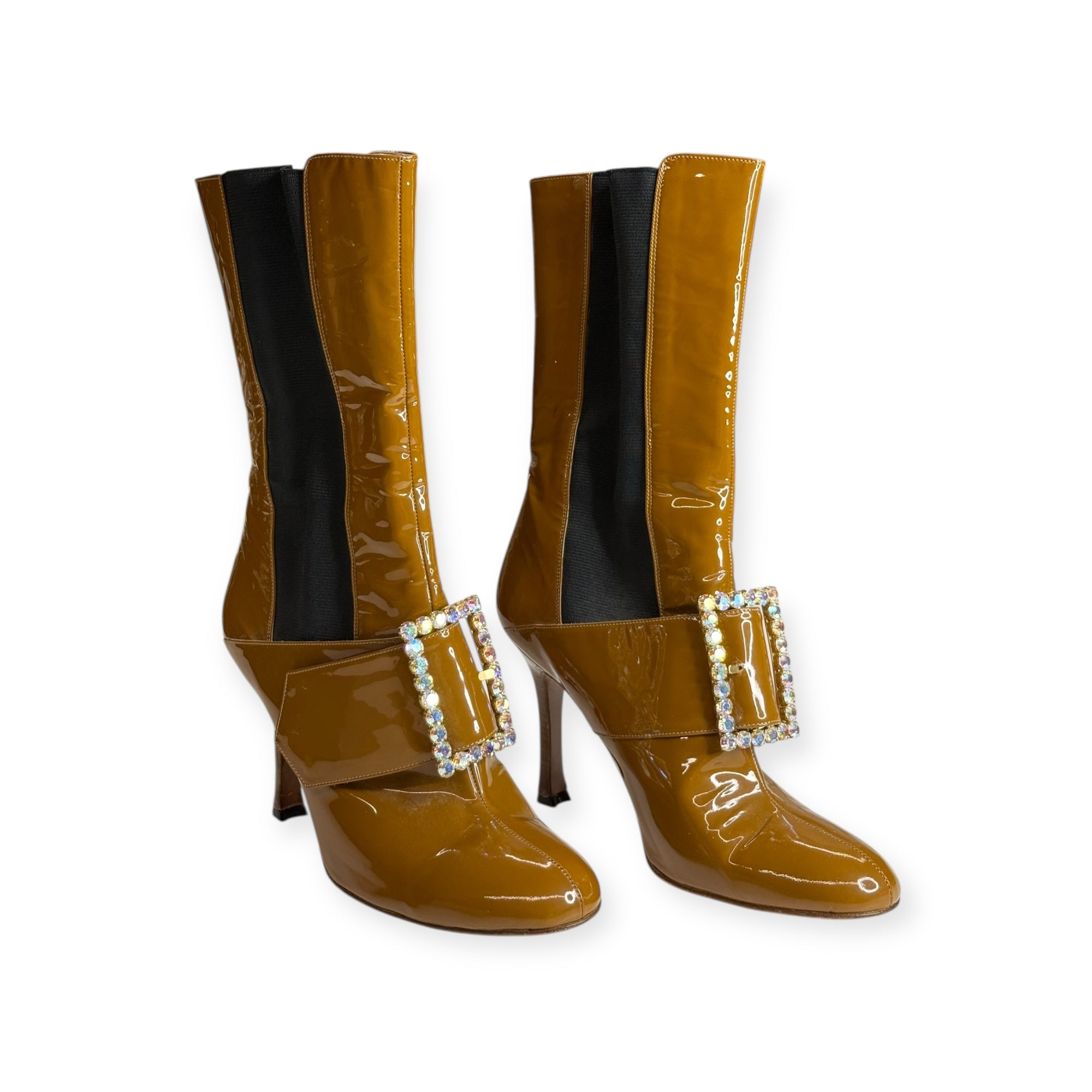 Dolce & Gabbana Patent Leather Crystal Buckle Boots