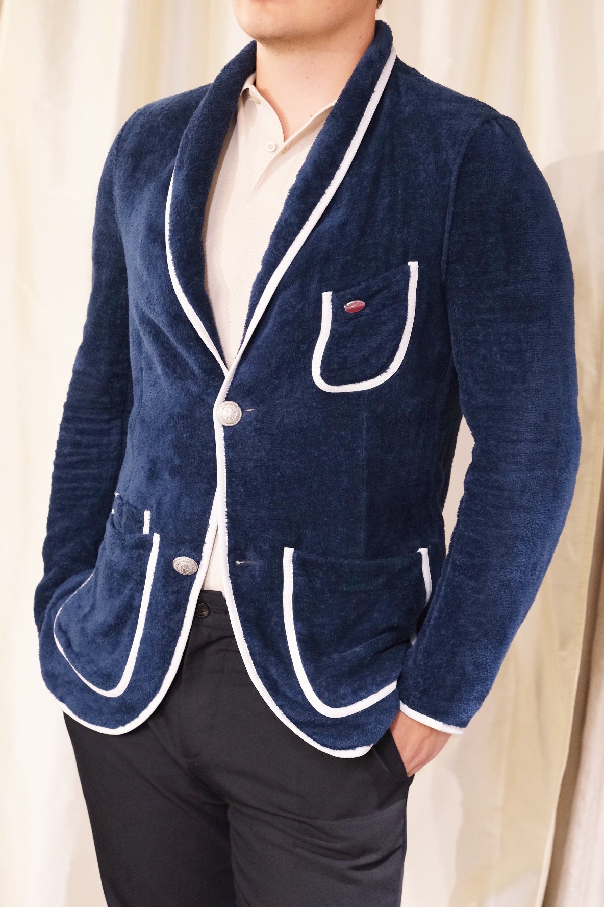BainDoux Navy Towel Blazer Jacket