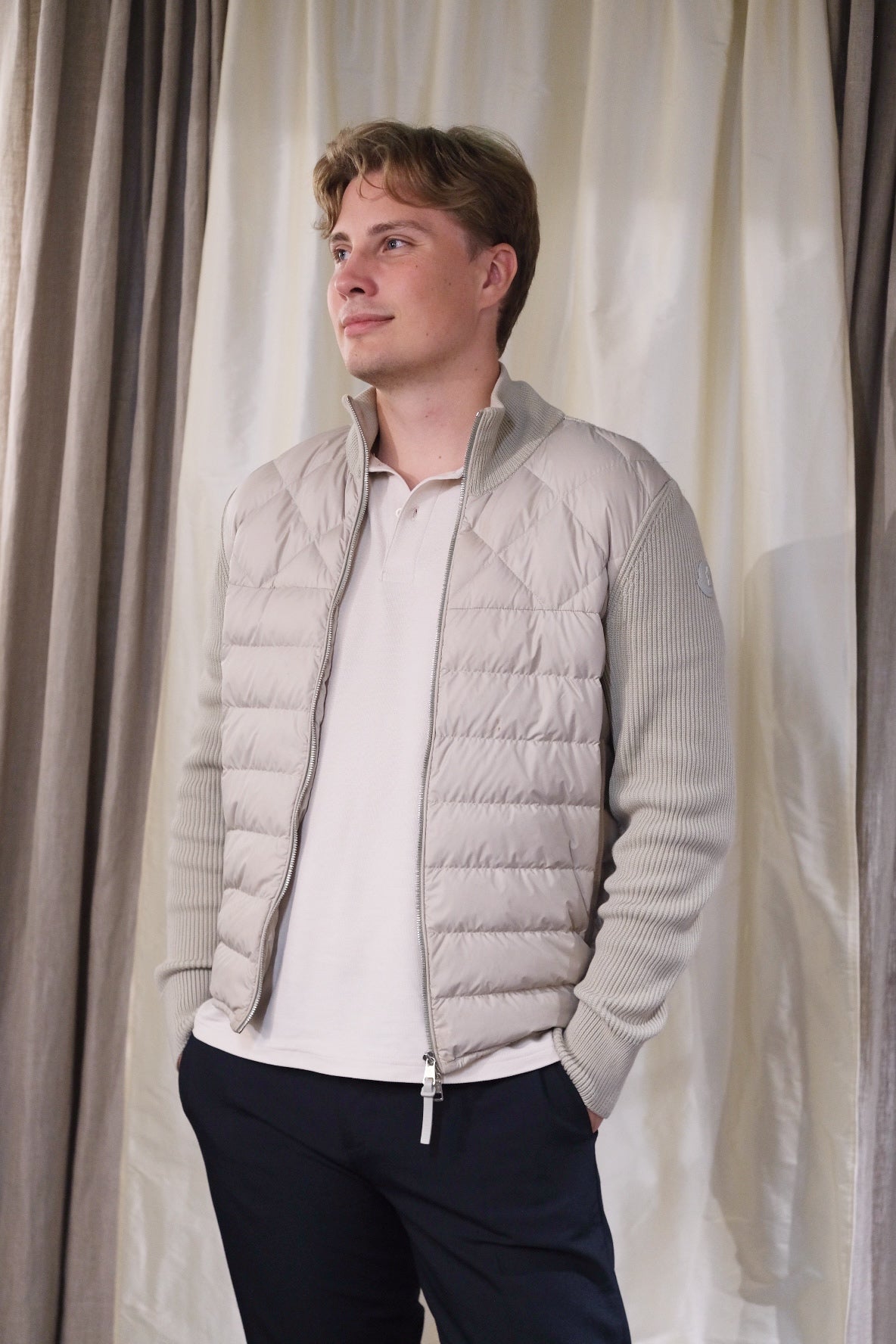 MONCLER Beige Down-Knit Hybrid Jacket - L
