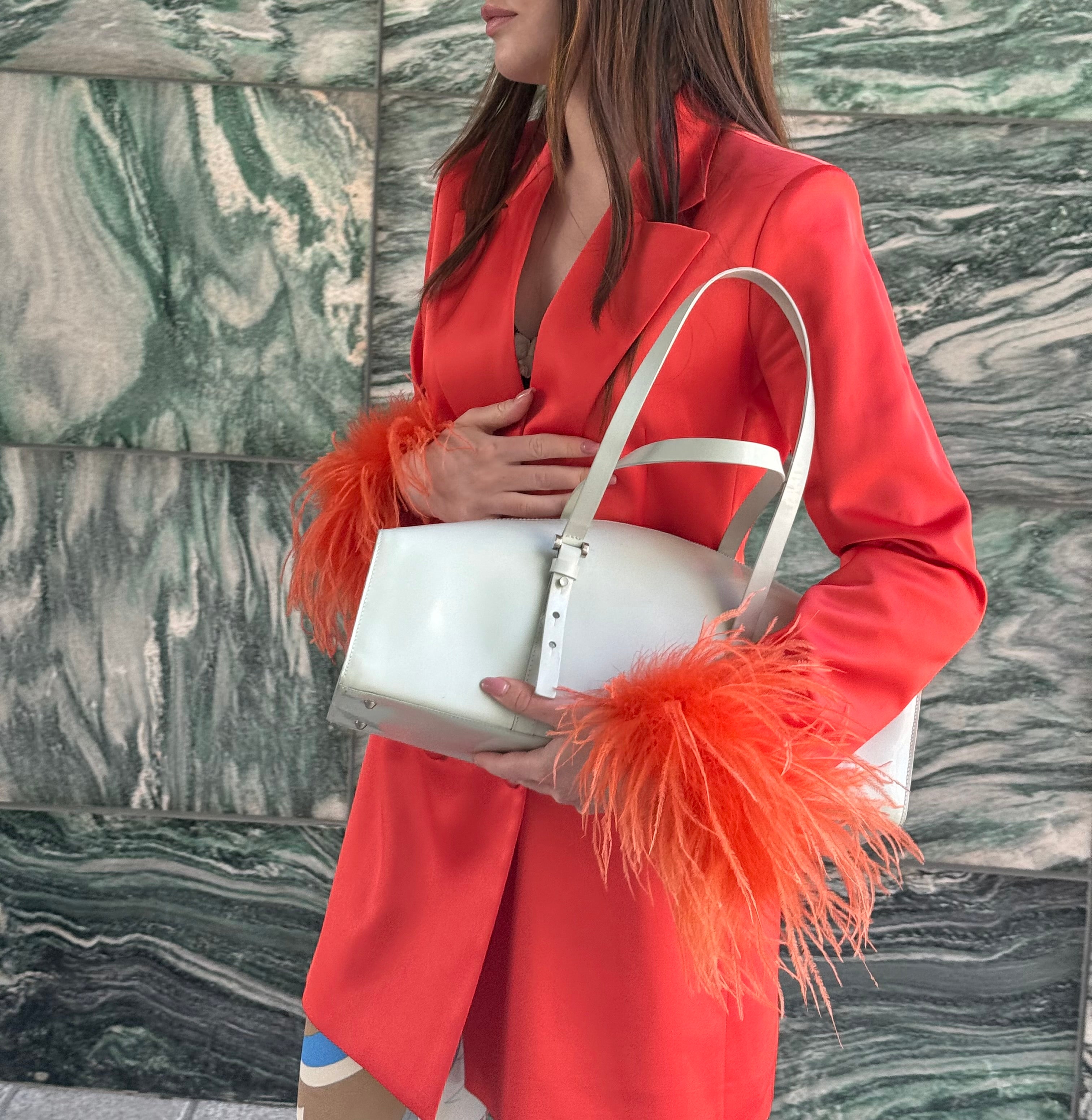 Alberto Audenino Orange Feather-Trim Blazer Dress