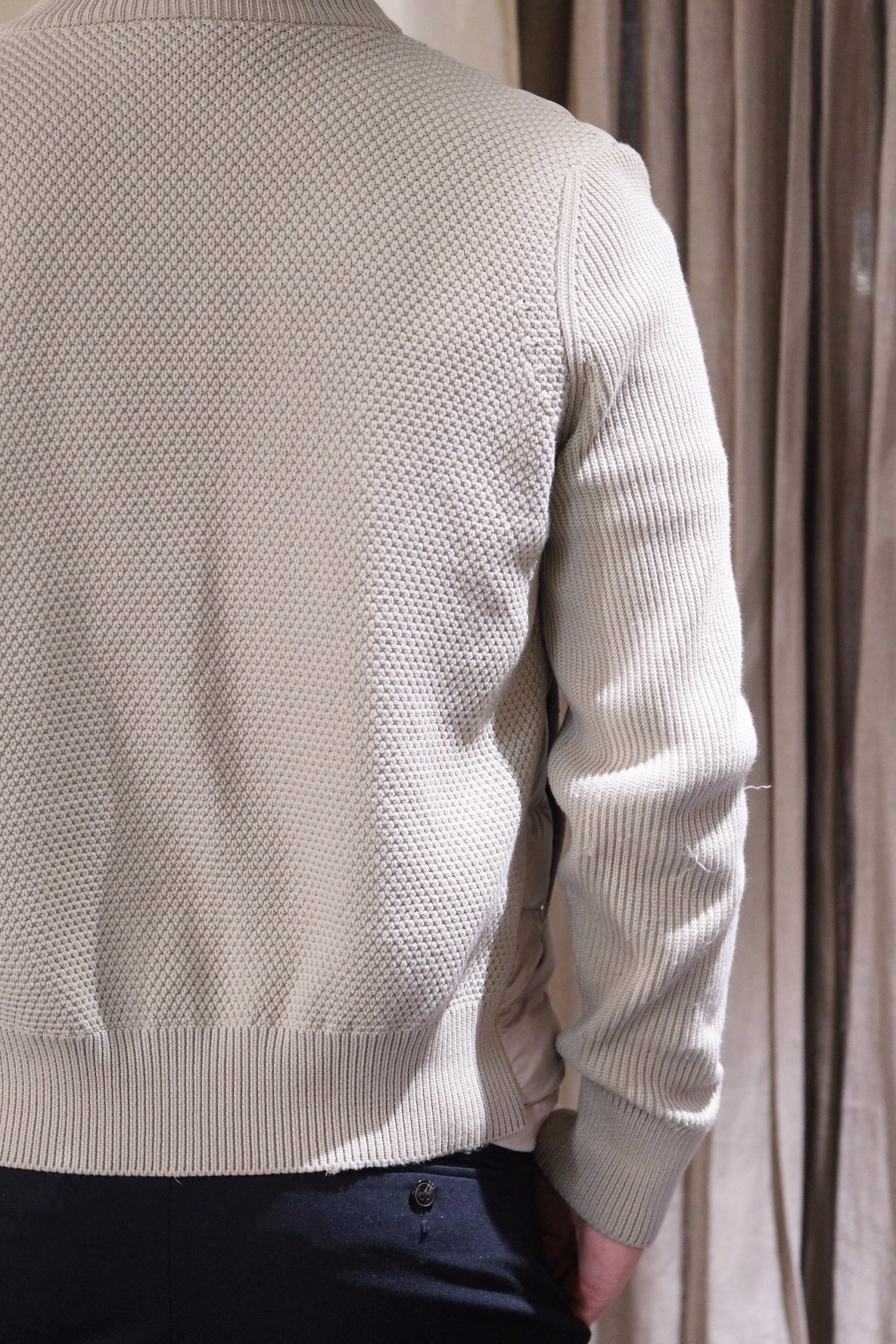 MONCLER Beige Down-Knit Hybrid Jacket - L