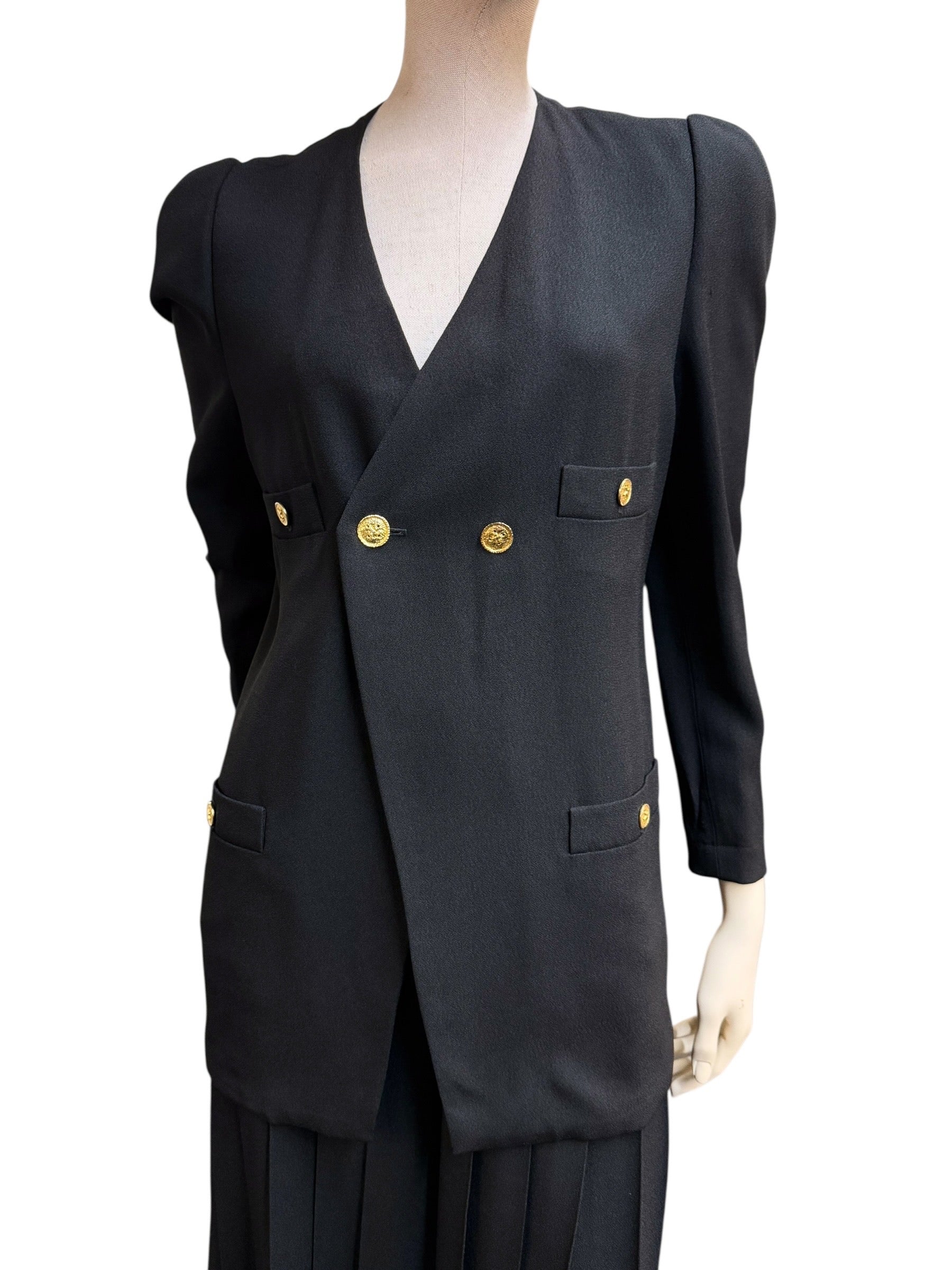 Vintage Sonia Rykiel Paris Black Set (Blazer & Culottes Skirt Look) - 36